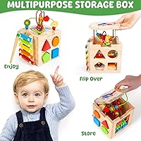 Vista 3 de Batlofty Cubo de Actividad de Madera, 8 en 1 Juguetes Montessori para Niños de 1 y 2 Años Niña y Niño Pequeño Juguetes Sensoriales Educativos