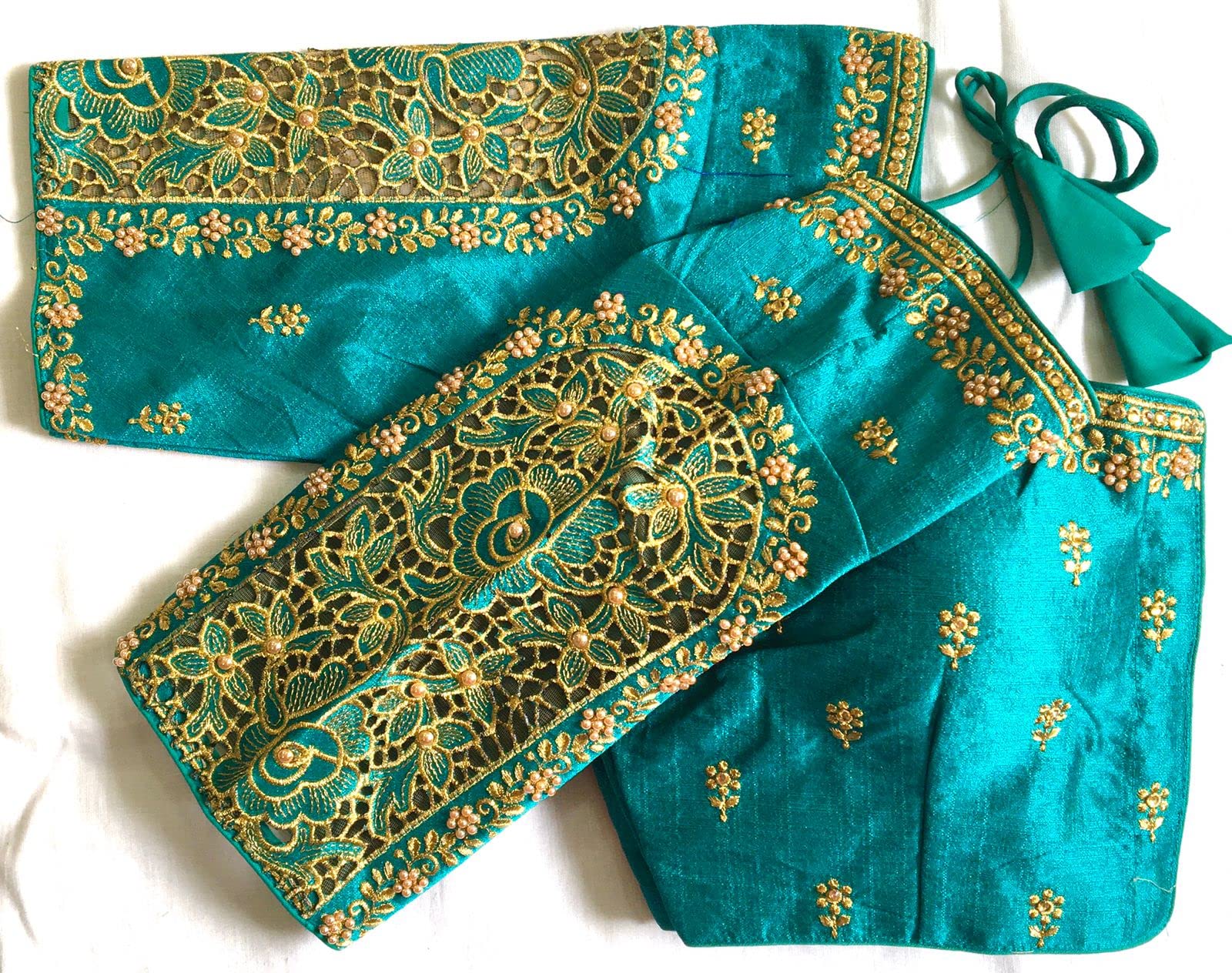 Vihu Fashion Women's Flower Embroidery Sleeves Cut Work Readymade Saree Blouse