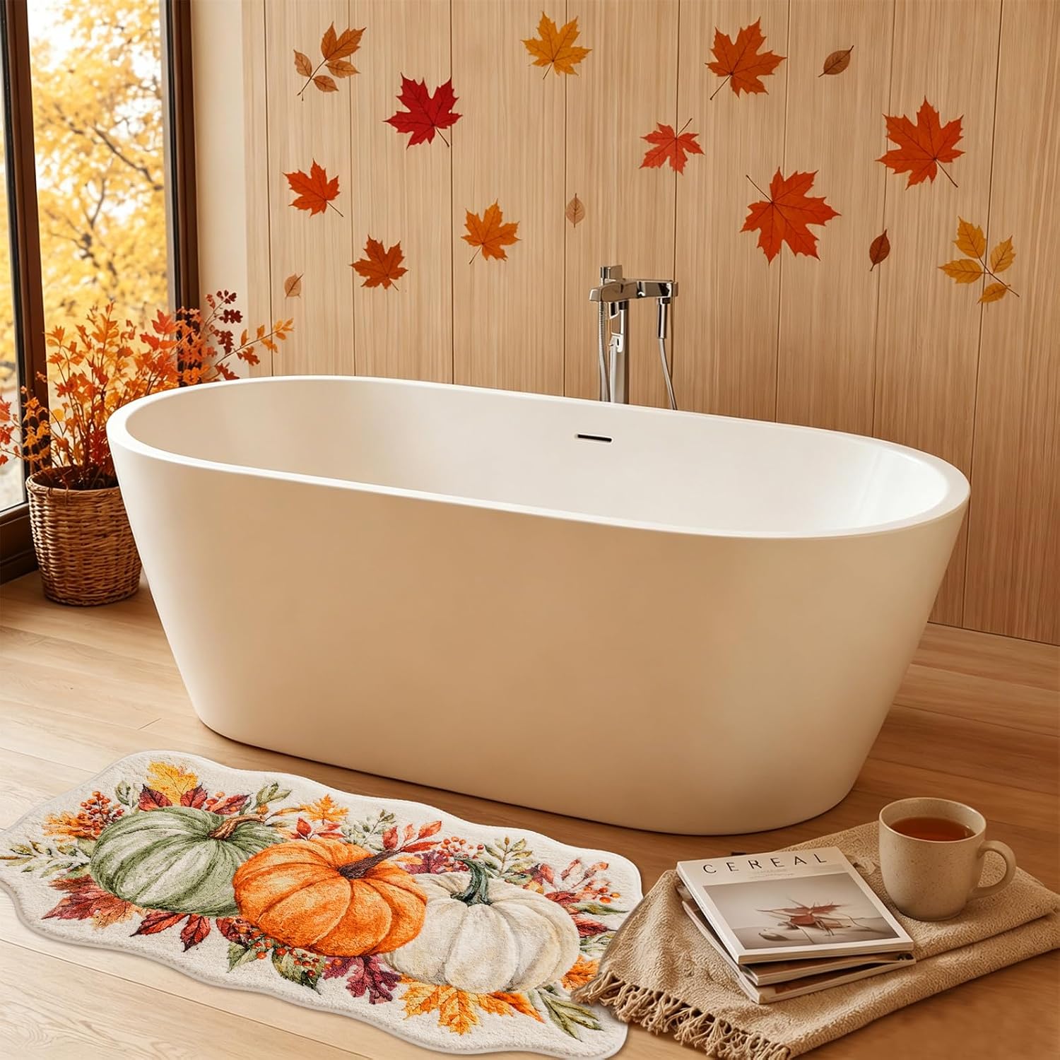 Fall Pumpkin Bath Mat Bathroom Rugs Non Slip Plush Shower Rugs Washable Autumn Absorbent Bath Tub Carpet Thanksgiving Bathroom Decor Supplies