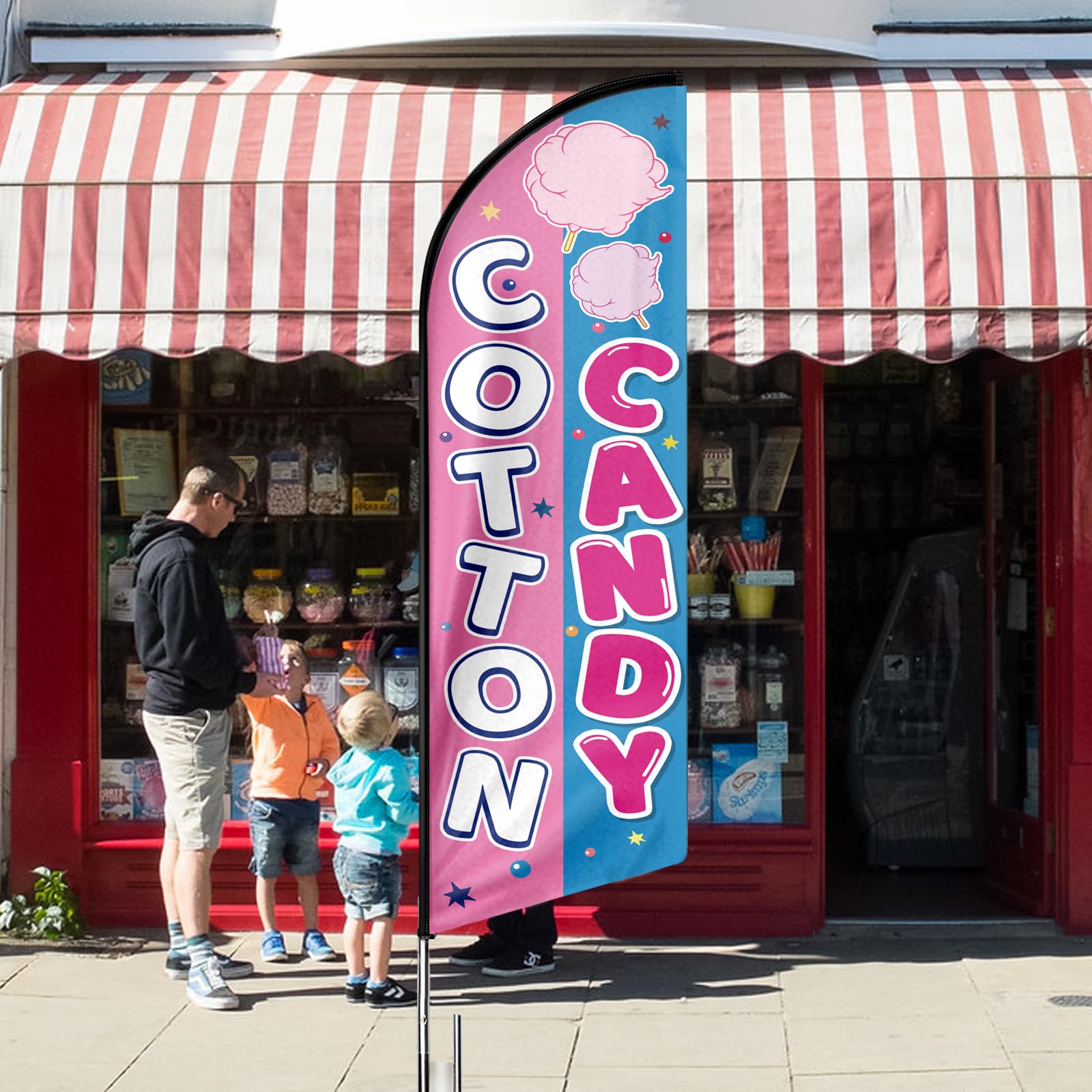 Cotton Candy Feather Flag, Cotton Candy Swooper Flag with Pole Kit, 11FT Business Cotton Candy Signs for Store Advertising
