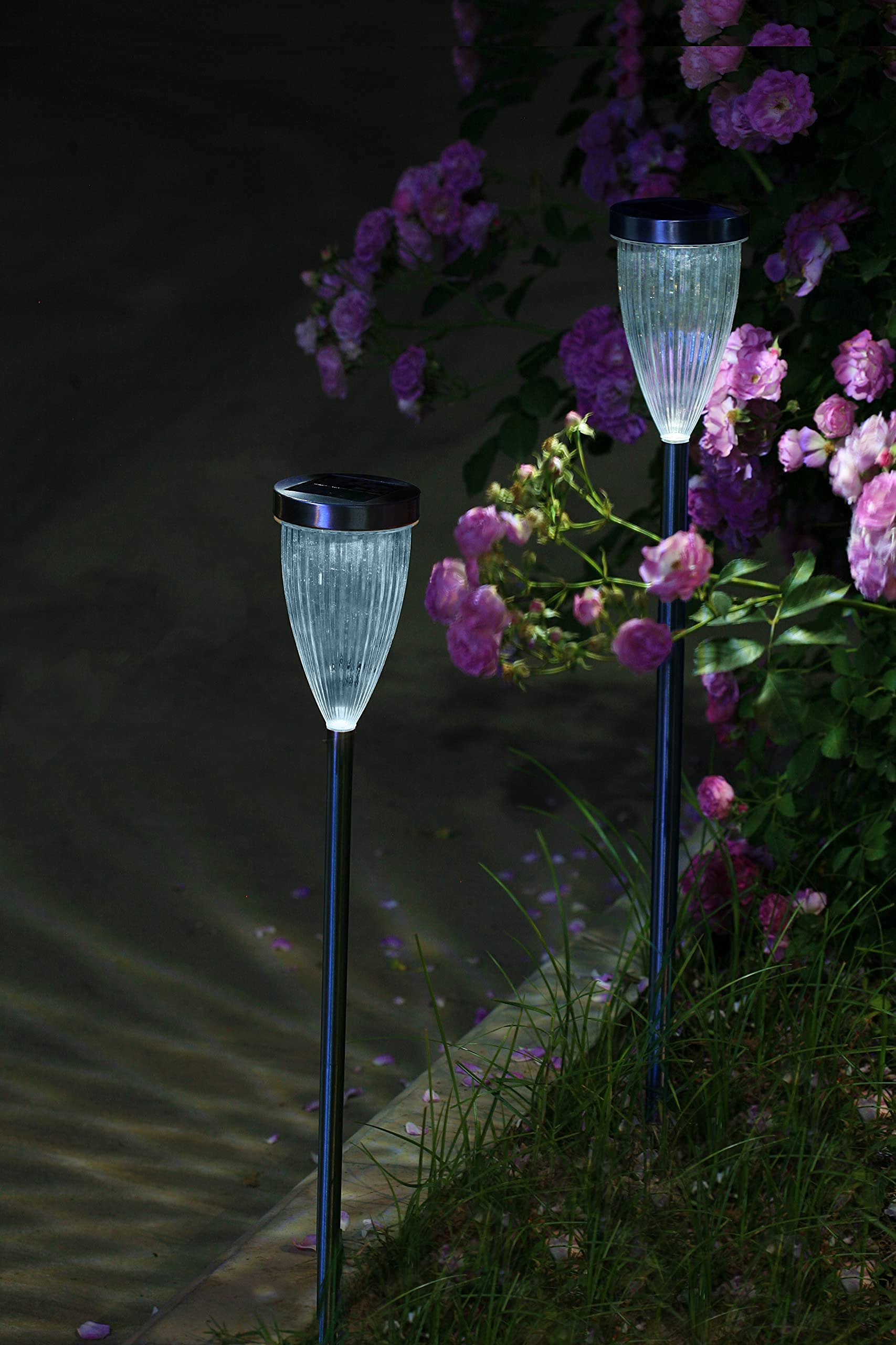 ☆スタイリッシュモダンな光！ソーラー ライト2個組 76 cm ステンレス