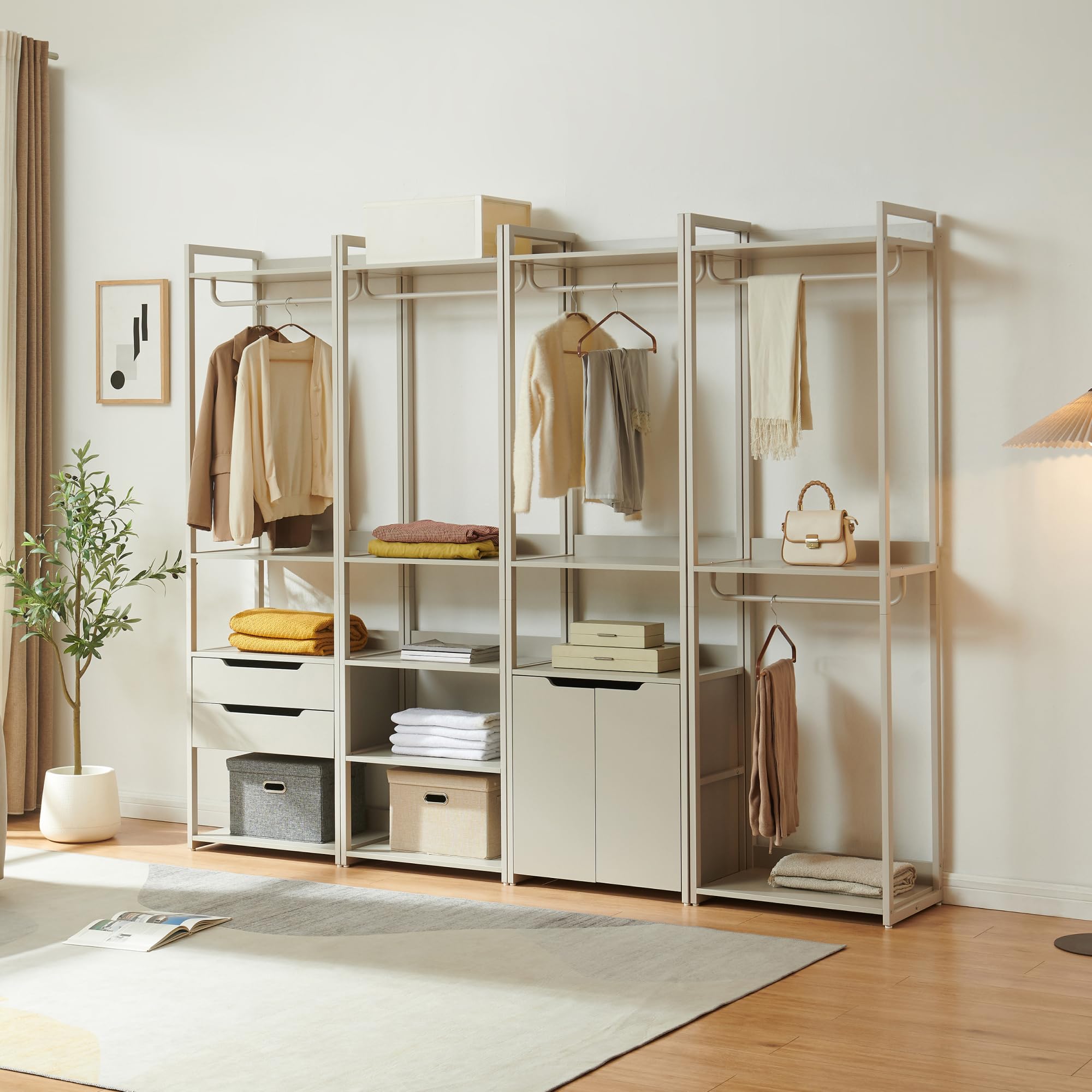 [en.casa] Stand Appendiabiti da Terra in Acciaio con 5 Ripiani Guardaroba Aperto con Vano Asta Portabiti Organizzatore per Ingresso Camera da Letto 200 x 61 x 40 cm - Grigio