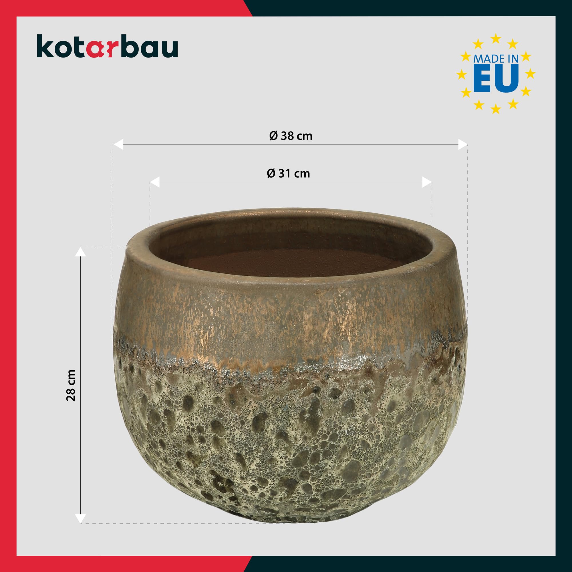 KOTARBAU® Doniczka Donica Ceramiczna ⌀ 38 cm Do Salonu Na Taras Mrozoodporna Złota Nowoczesna Handmade Rękodzieło Atlantis