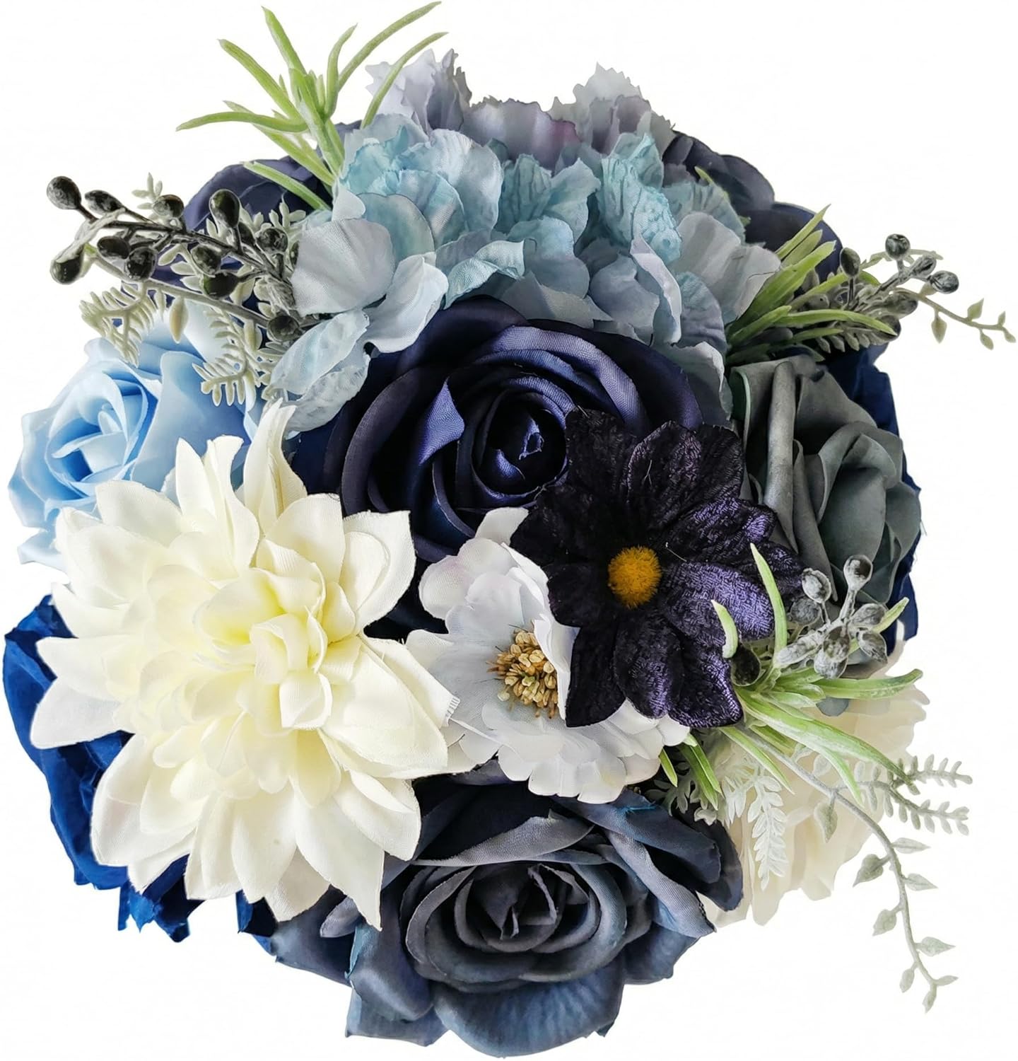 Wedding Bouquets for Bride Bridesmaid, 8.6 Inches Dusty Blue and Dark Blue Bridal Bouquets for Bride Bridesmaid, Silk Artificial Rose Bouquet for Wedding Ceremony Decoration (Dusty Blue) - Image 2