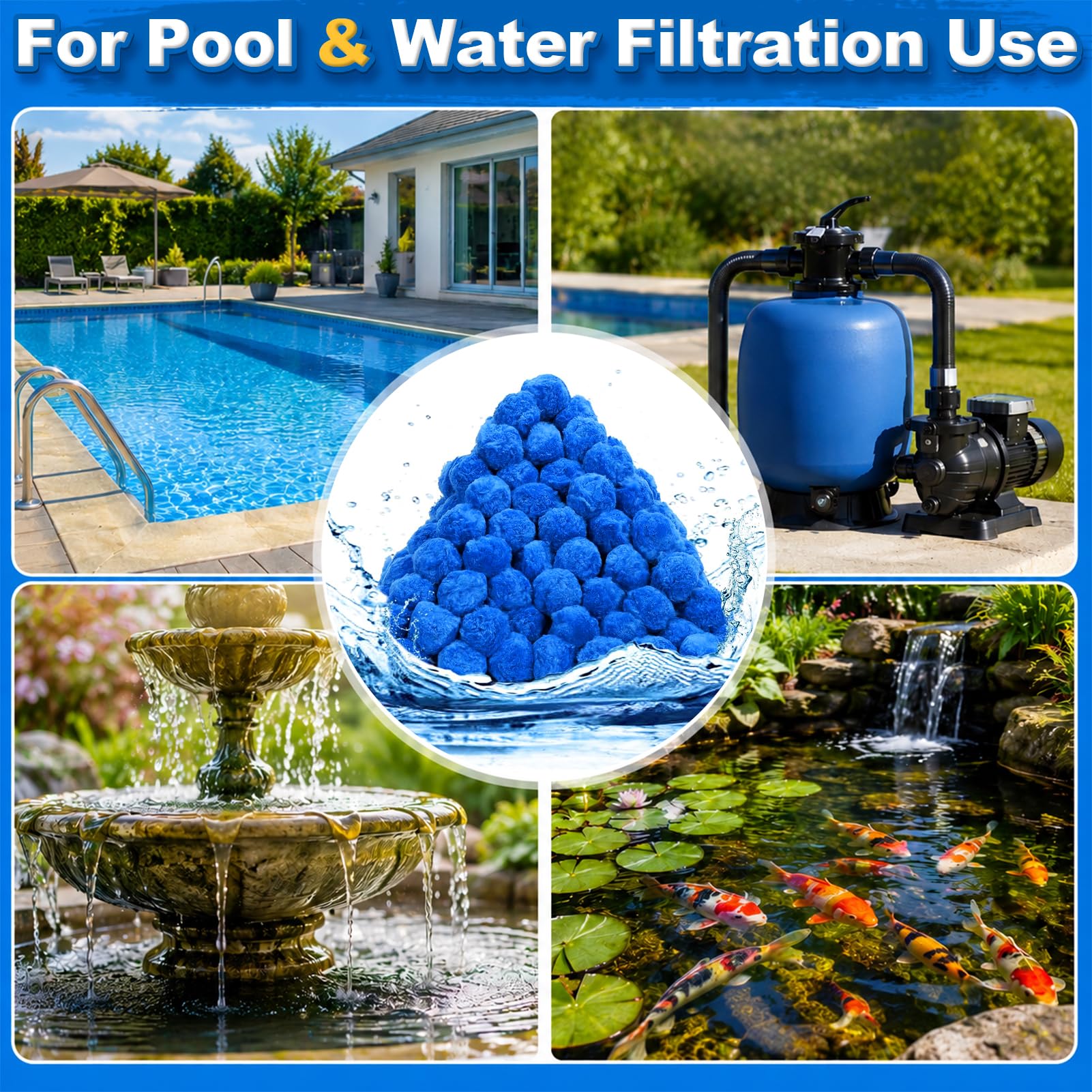 VICAMB Sfera filtrante per piscina da 3,2 lb per pompa filtro a sabbia sfere in fibra riutilizzabili per piscina, sabbia di ricambio per acquari, sistemi di filtri a sabbia per piscina