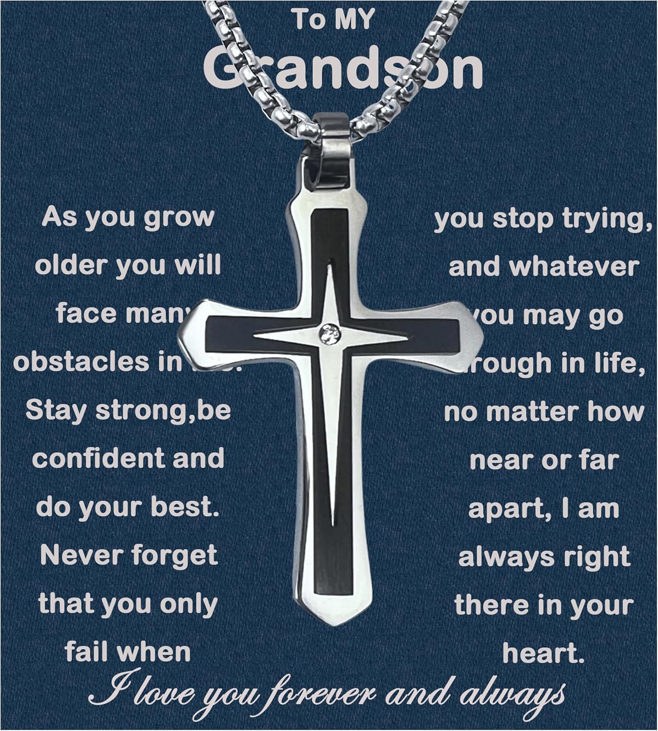 To My Grandson Necklace From Grandma Faith Cross Necklace Baptism Birthday Graduation Christmas Gifts For Grandson From Grandparents With Message Card & Gift Box