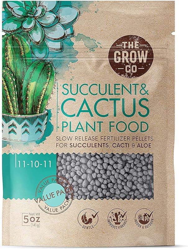 Fertilizante para plantas de interior para cactus y suculentas, fórmula de larga duración, 5 oz | The Grow Co Gránulos de liberación lenta, suaves, con baja proporción de NPK, listos para usar para todas las plantas suculentas, cactus y aloe vera en macetas
