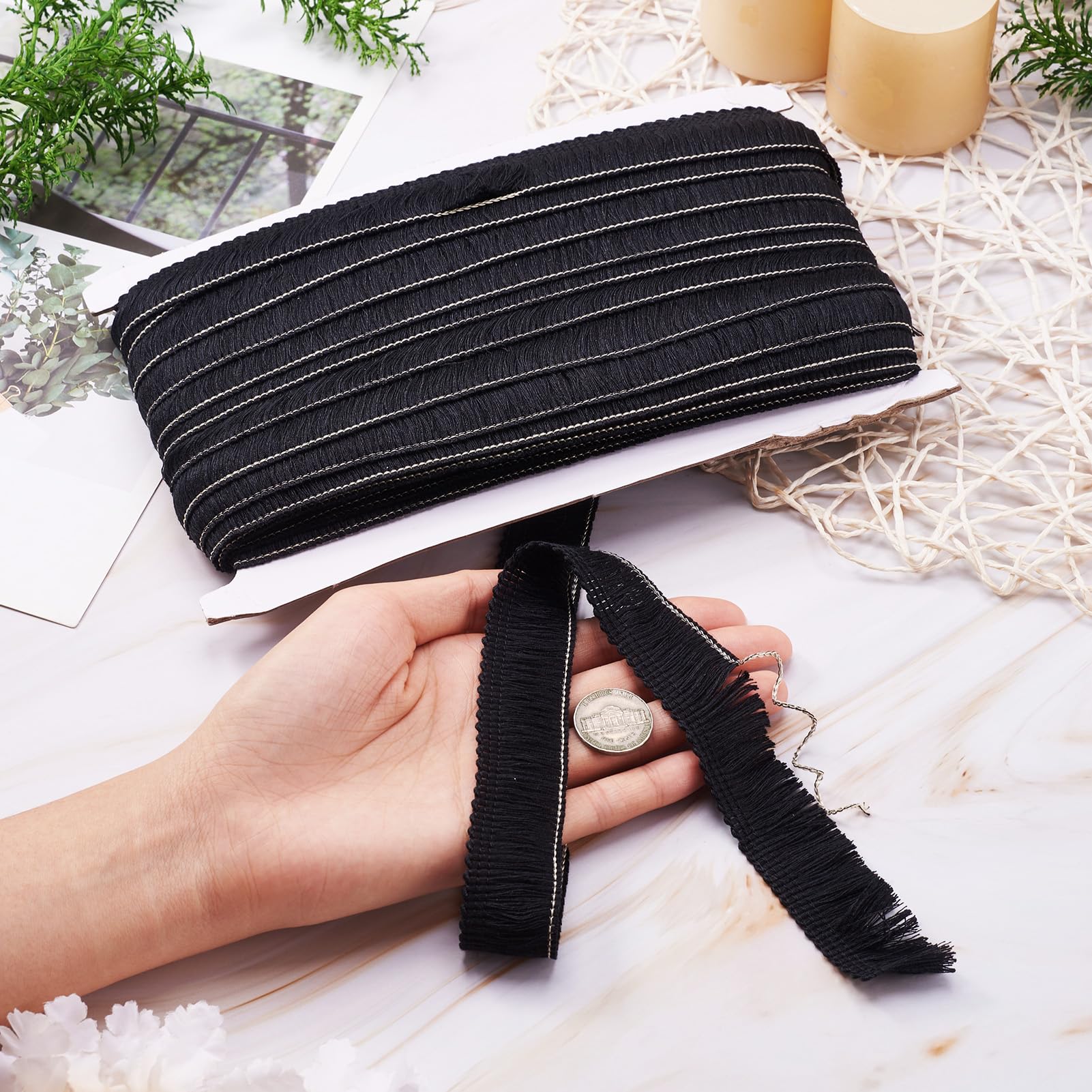 Frangia Con Nappe In Poliestere 15 Cm X 9,1 M - Nero, Bianco, Giallo, Blu Reale Per Cucito E Decorazioni Fai Da Te