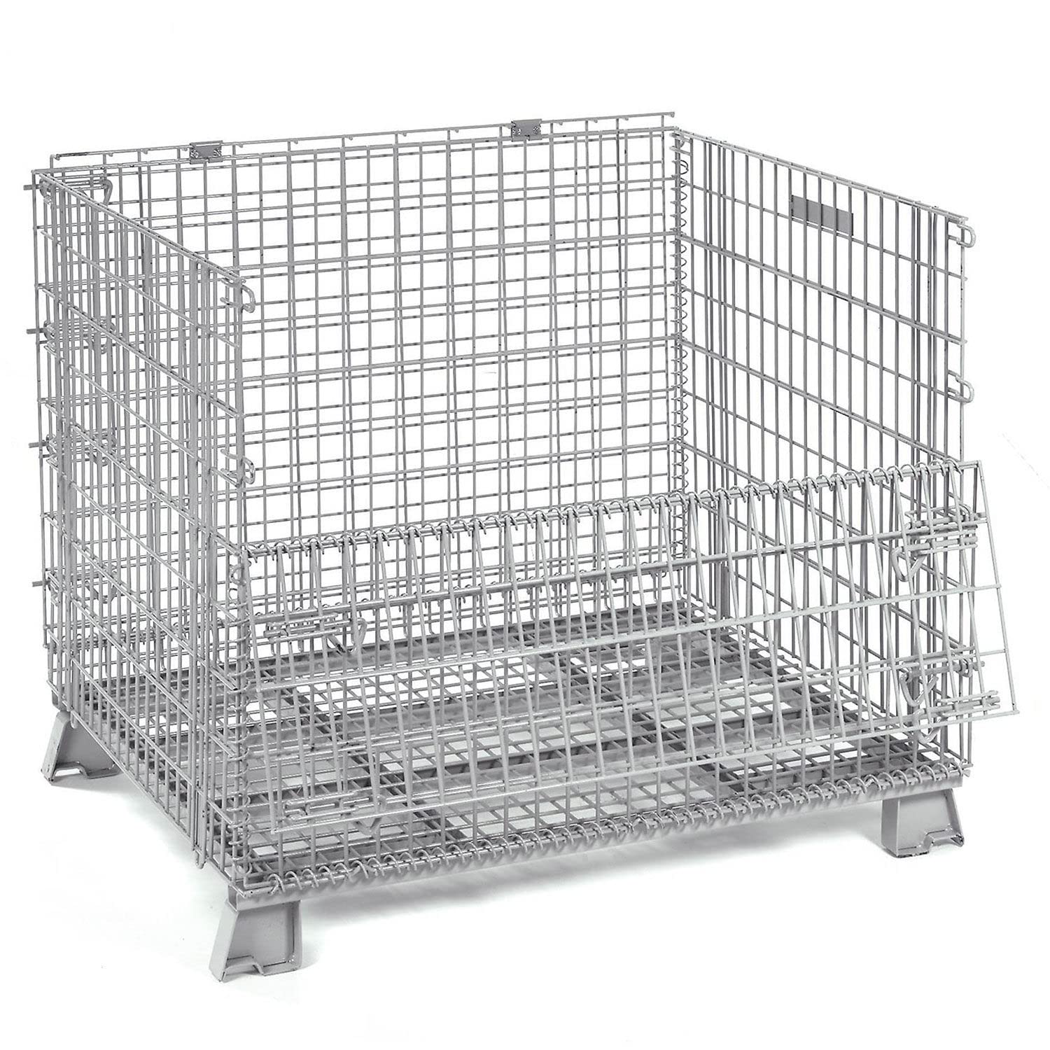 Global Industrial Wire Mesh Folding Open-Top Container, 40.5 Cu. Ft. Capacity, 5000 Lb Capacity, 48" L x 40" W x 42-1/2"H, Stackable and Collapsible, Gray