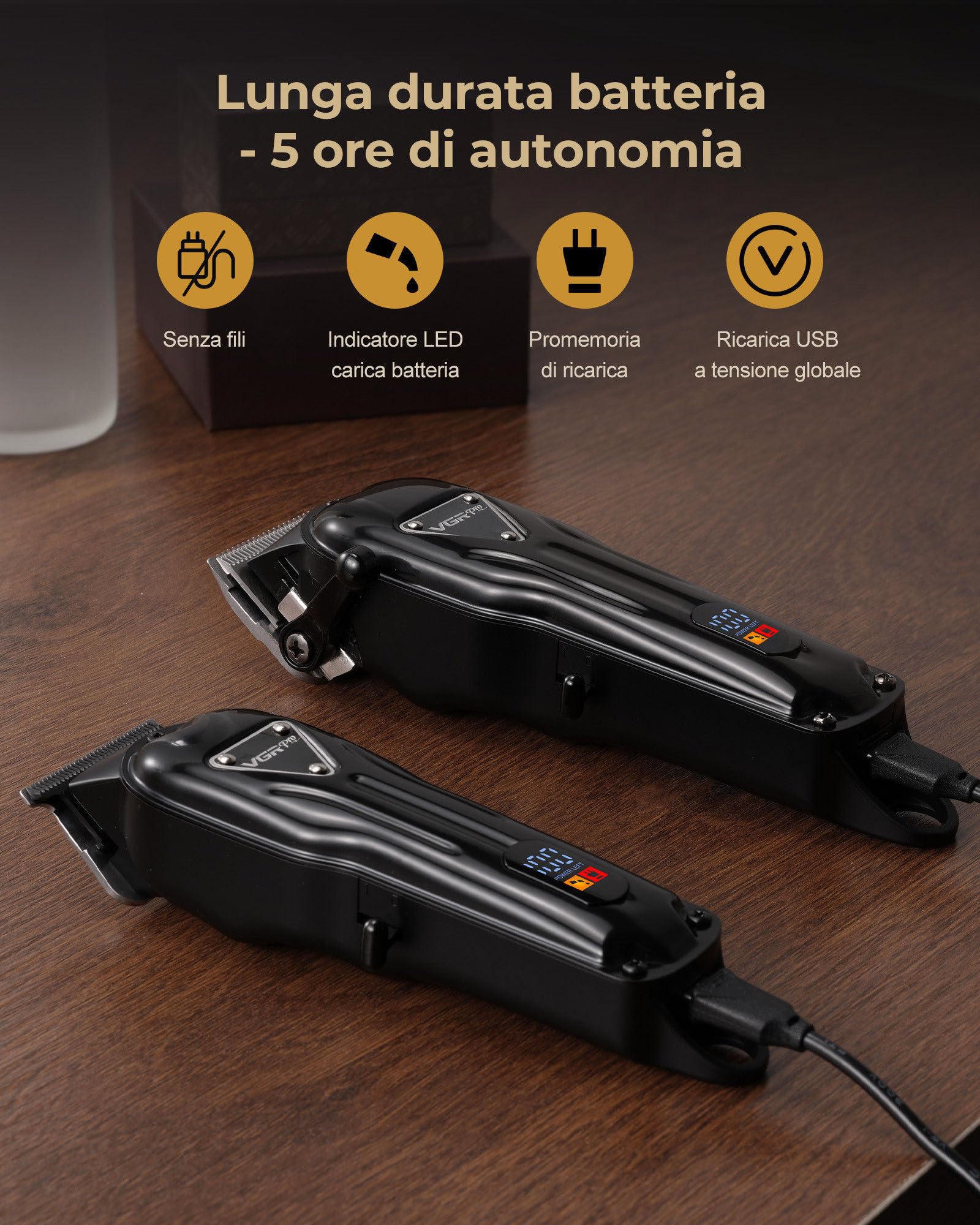 VGRPRO Tagliacapelli Uomo,Kit senza Fili con Tagliacapelli e Trimmer capelli,Batteria a Lunga Durata, Macchinetta per capelli Elettrica per Uso Familiare Barbiere (Nero)