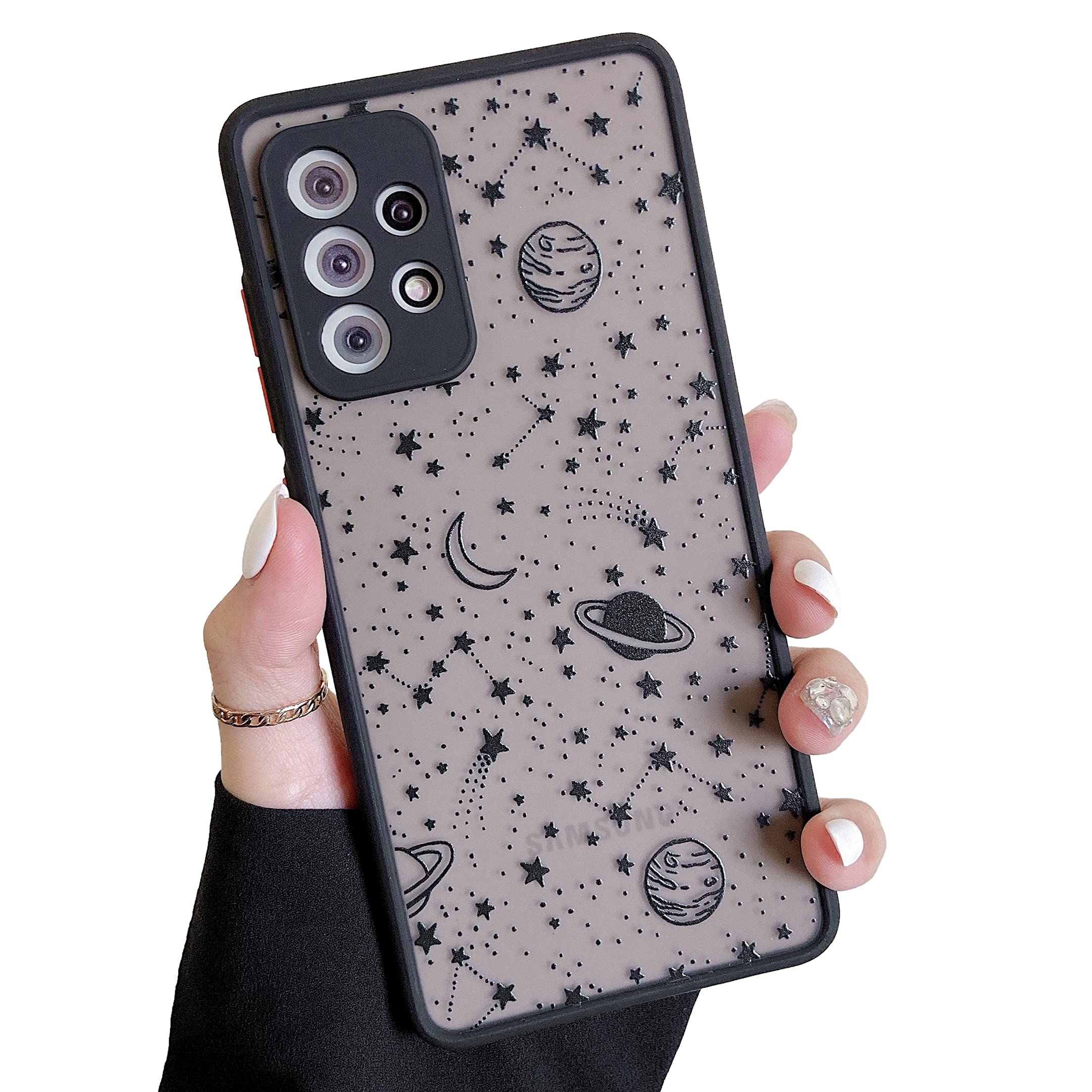 ZTOFERA Compatible with Samsung Galaxy A52s 5G & A52 4G/5G Case, Planet Star Space Pattern Protective Phone Case Translucent Frosted Hard PC Back with Silicone Bumper Cover - Black Sky
