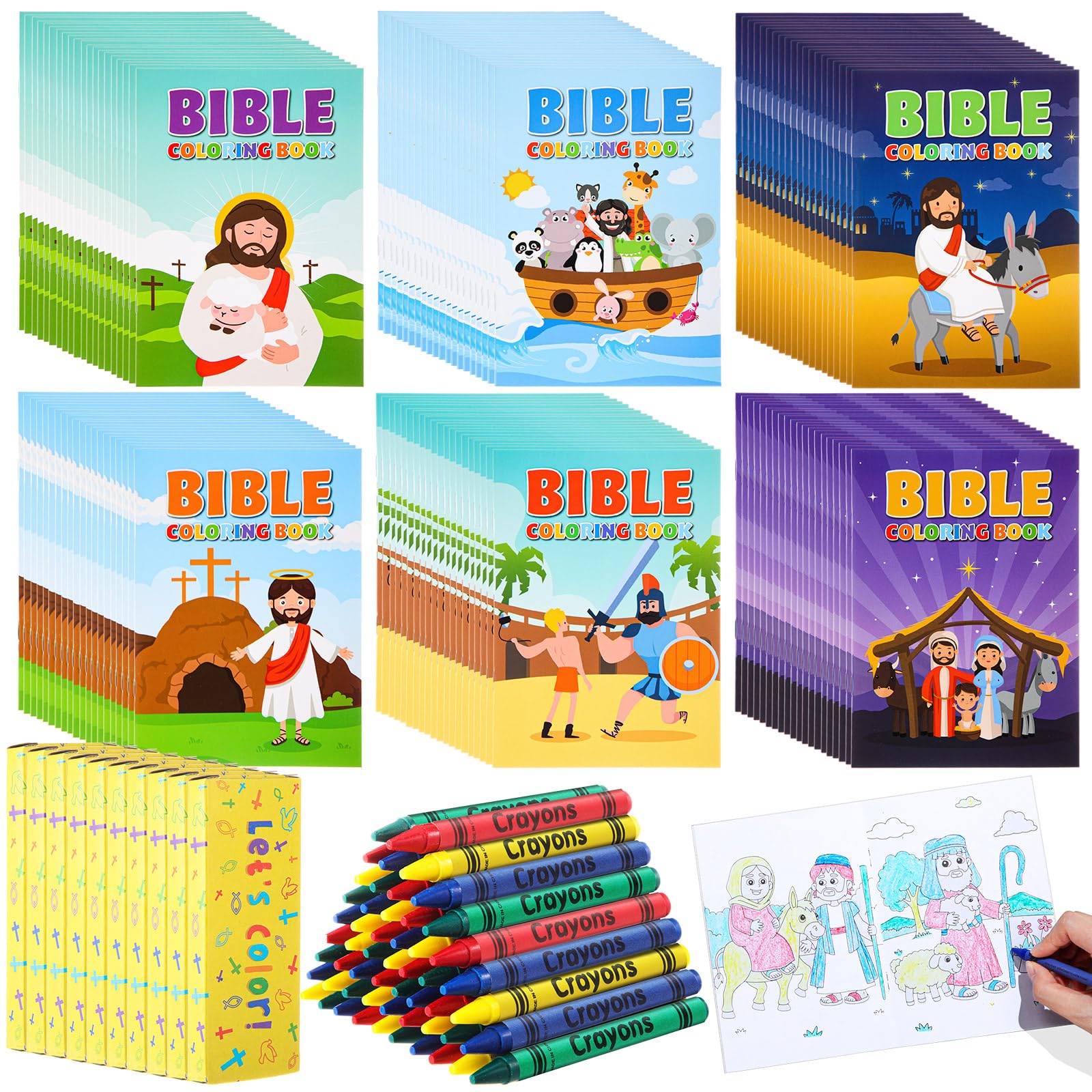 Gilprop Bibel-Malbücher mit Buntstiften für Kinder, Bibelvers, religiöse Zeichenbücher, christliche Malbücher für Kinder, Bibel-Party, Geschenke, 24 Stück
