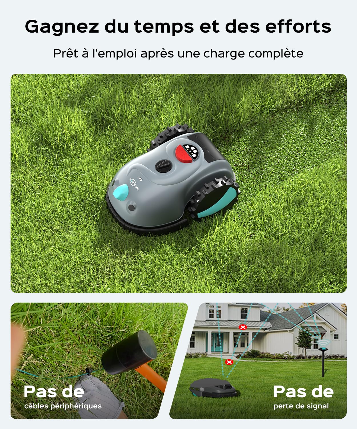 (2026 Upgrade) YARDCARE V100 Robot Tondeuse sans Fil Périphérique avec Navigation Visuelle, Détection d'obstacles 150, Robot Tondeuse Gazon avec Batterie de 4 Ah, Lames de Rechange, Bande magnétique