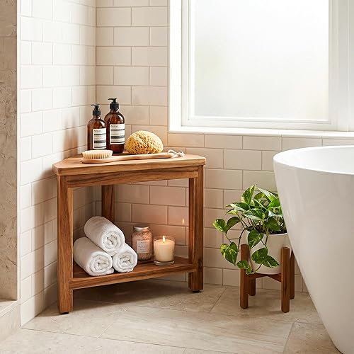 Miniatura 2 de ENKEZI Reposapiés de ducha, banco de ducha triangular, adecuado para espacios pequeños, asiento de baño, reposapiés de spa, taburete de afeitado