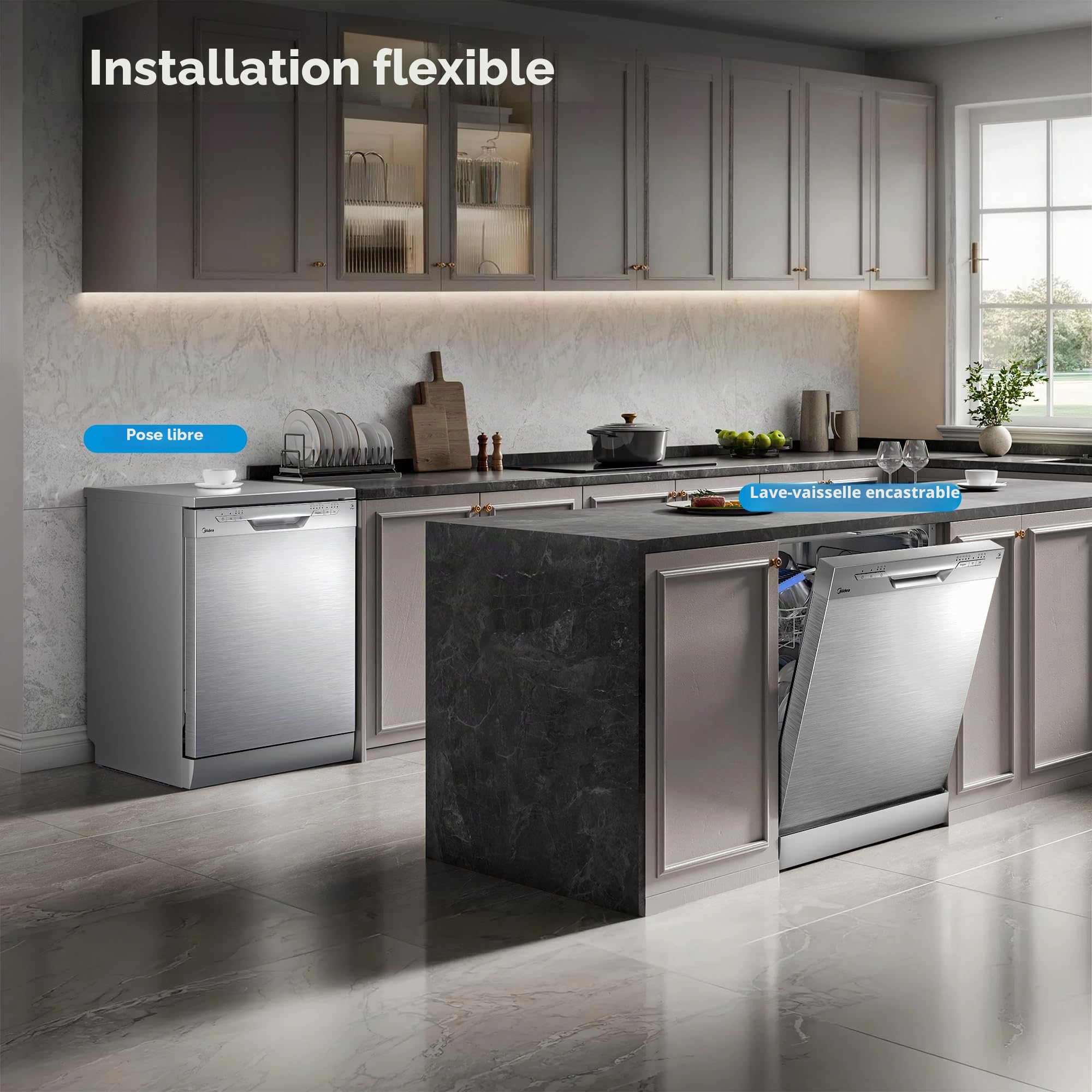 Midea SF 3.60N PRO Lave-vaisselle, 14 places, Lave-vaisselle avec WiFi, Autonome, 5 modes de nettoyage, 47 dB, 3/6/9 h, pré départ différé, inox