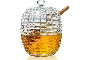 Premium 9oz Crystal Honey Dish with Honey Dipper Stick and Jar