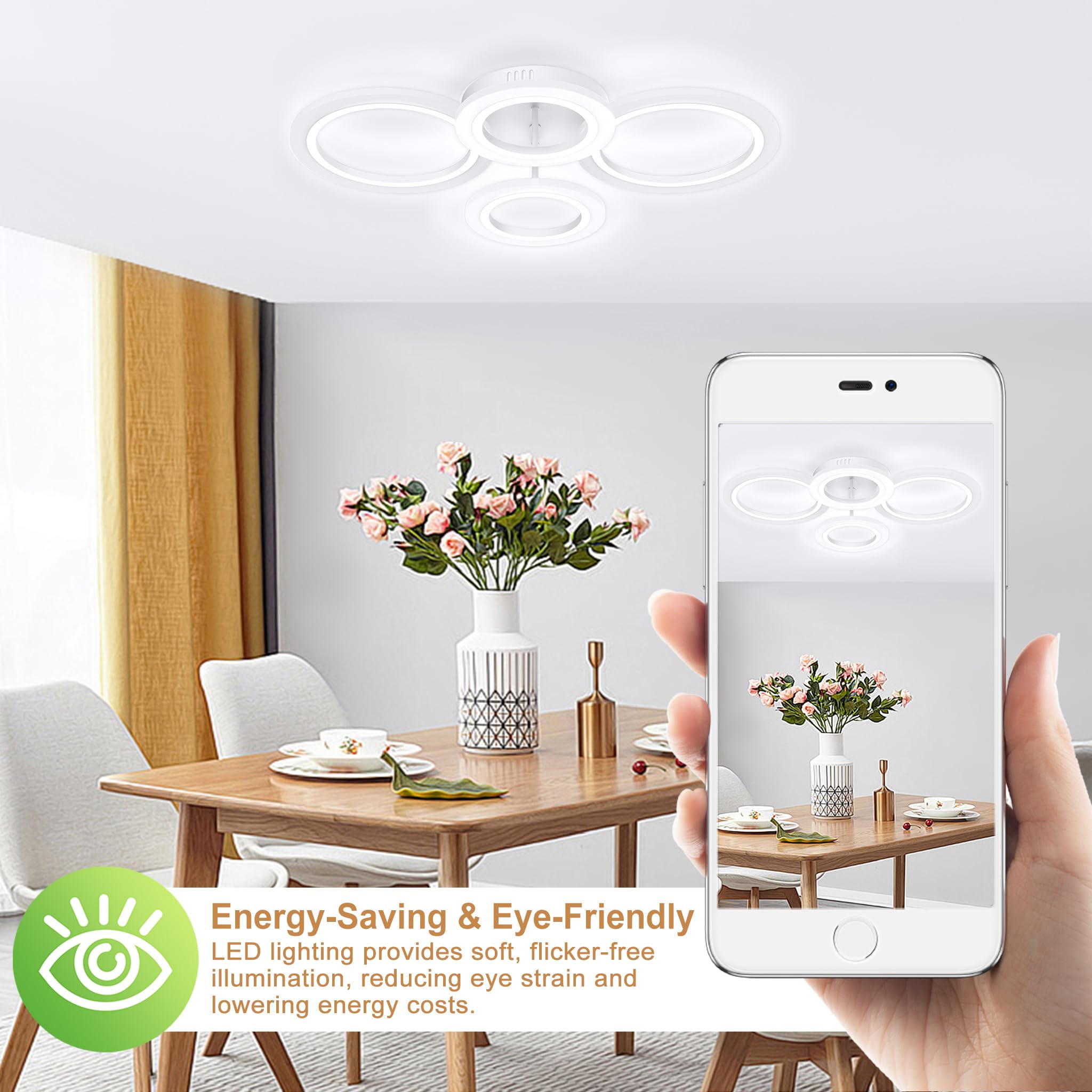 SUBTLETY 60W Dimmbar Deckenleuchte LED Deckenlampe mit Fernbedienung IP44 Wasserdichte Badlampe Modern Kreisverkehr Schlicht Lampe für Büro Wohnzimmer Schlafzimmer Flur Keller Küchen (2+2 Ringe)