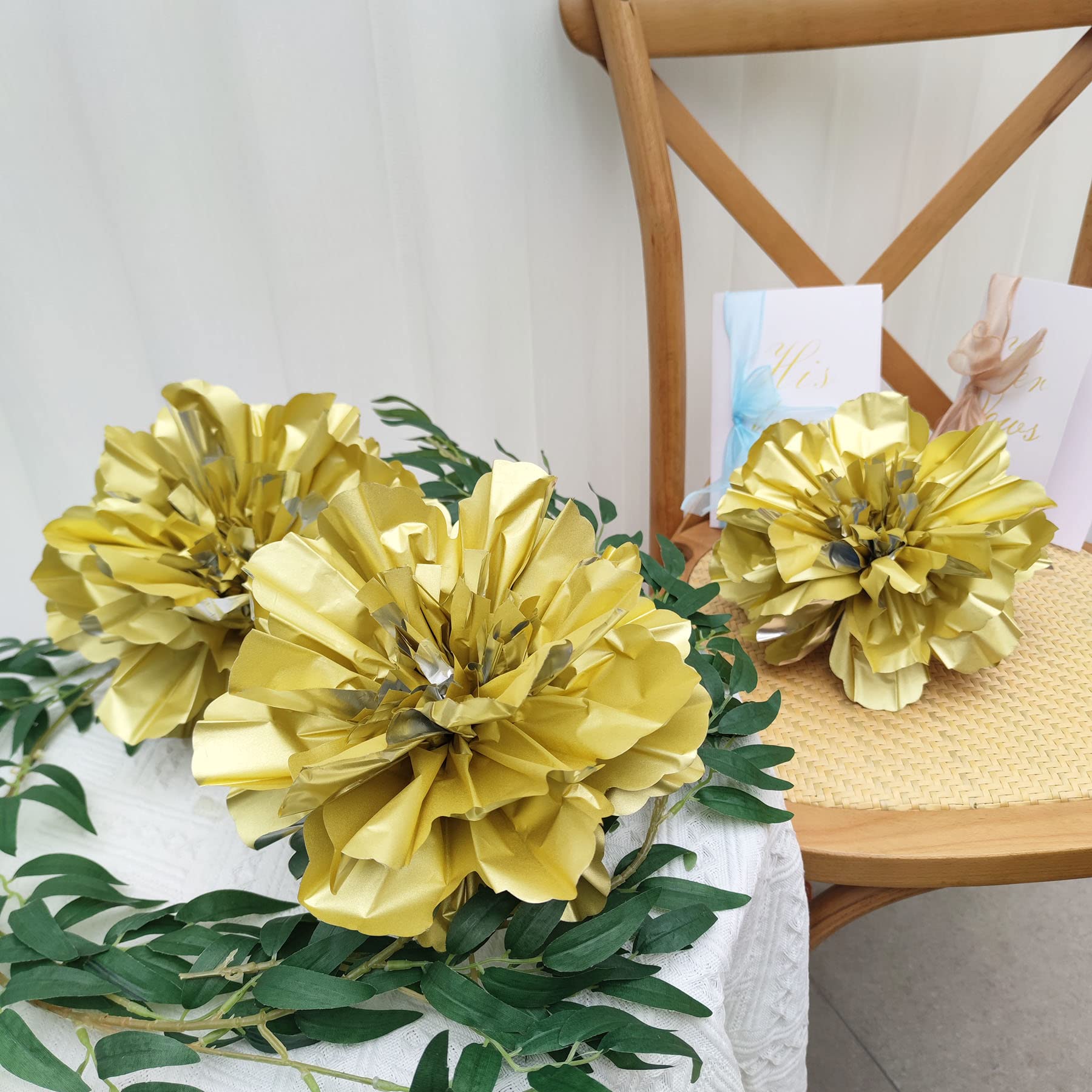 Mybbshower Large Glitter Gold Artificial Peony for Nursery Room Wall Bridal Shower Wedding Centerpiece Tea Party Flower for Baby Shower Birthday Party Decoration Pack of 3