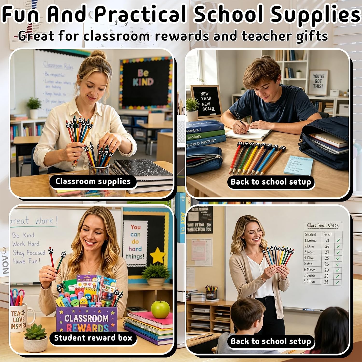 30 Pcs Numbered Pencil Toppers, Reusable Classroom Pencil Labels, Black | Fits Standard Pencils, Number 1-30 for Easy Tracking, Perfect for Classroom Organization, Teacher Supplies and School Use