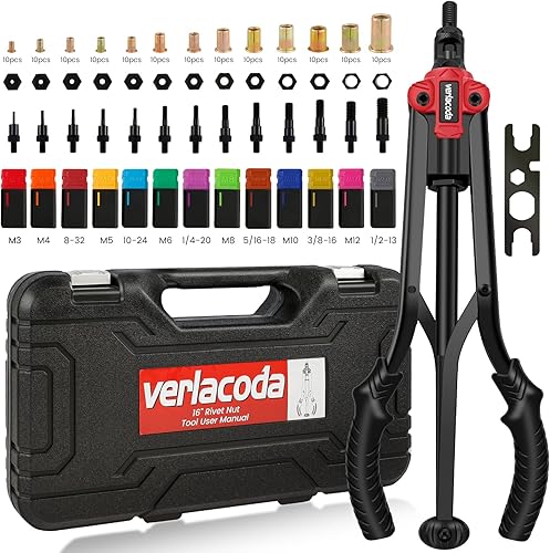 Miniatura 1 de verlacoda Herramienta de tuerca de remache pistola de remache de diseño de liberación automática de 16 pulgadas con 13 mandriles métricos y SAE M3