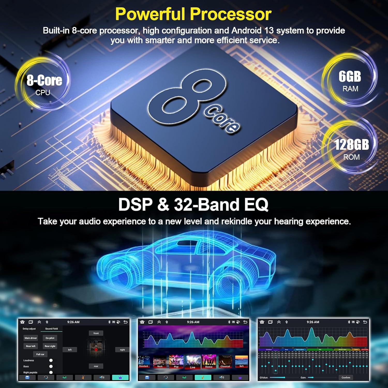 6+128G 8-Core Android Car Radio for Mazda 3 2004-2009, 9" IPS 2.5D Touch Screen Car Stereo with Wireless CarPlay Andriod Auto Bluetooth 5.0 DSP 32EQ GPS SWC WiFi FM Backup Camera