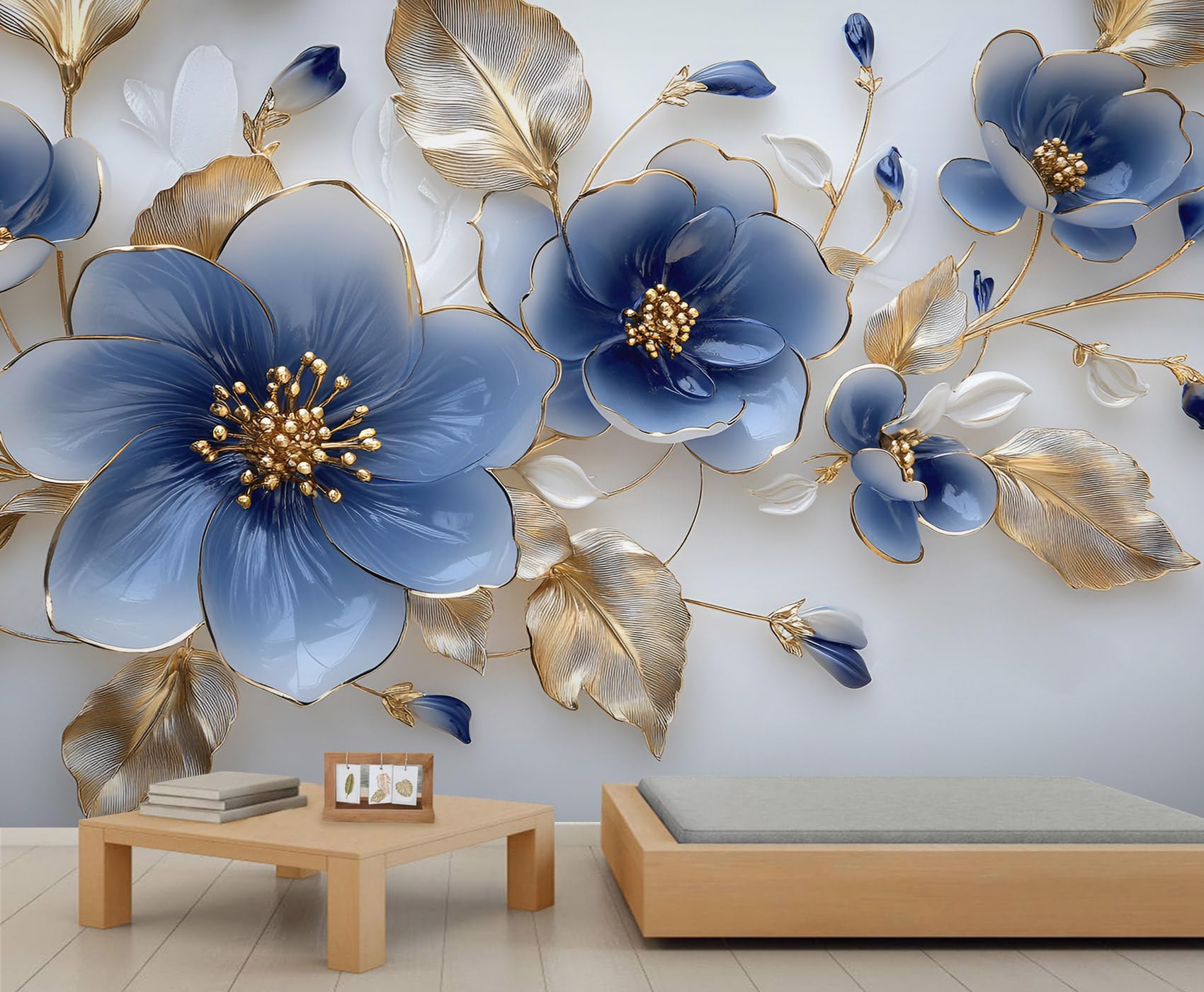 Relief Flower Mural Wallpaper 450x315cm Relief Art Wall Mural Aesthetic Bedroom Wallpaper Floral Wall Decor (Not Peel n' Stick)