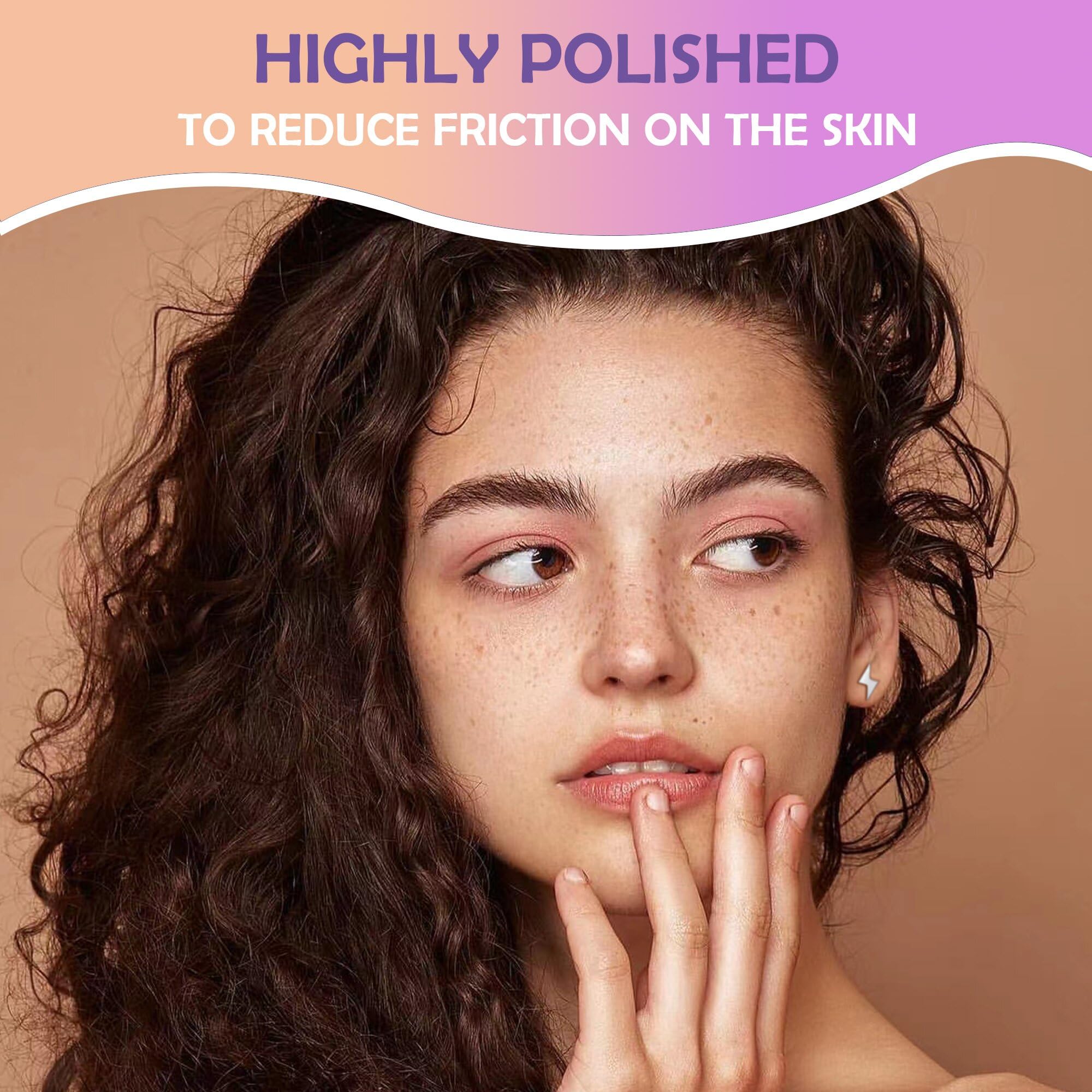 FACOKO Orecchini a lobo da donna in titanio con fondo piatto ipoallergenici, adatti a uomo e donna 5 mm rotondi cavi/croce/fulmine