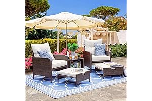 Shintenchi 5-Piece All-Weather Wicker Outdoor Conversation Set with Ottoman
