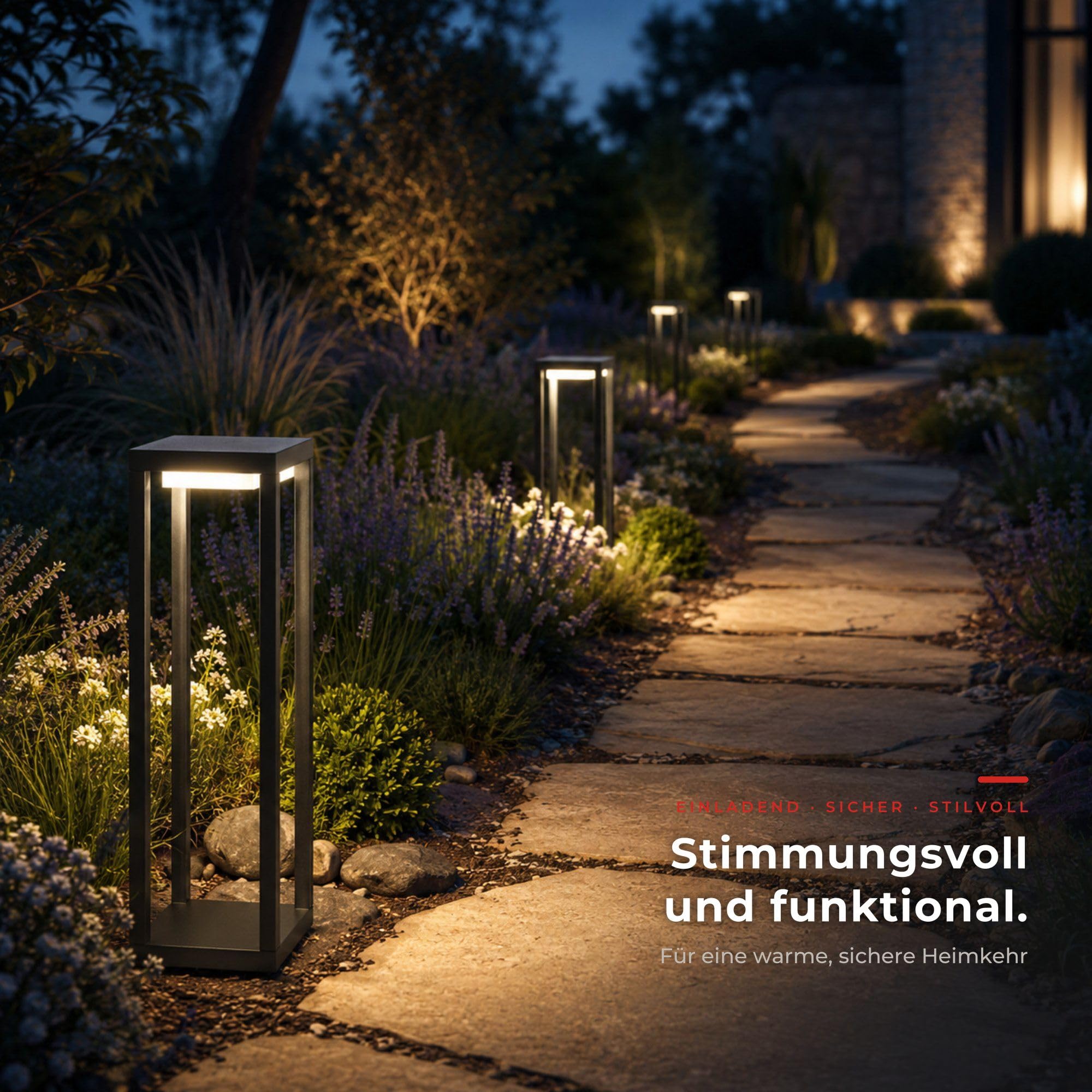 Maxkomfort LED Außenstandleuchte Anthrazit 50cm – Moderne Wegeleuchte IP54 Wetterfest – 3000K Warmweiß 9W – Aluminium Pollerleuchte, 230V