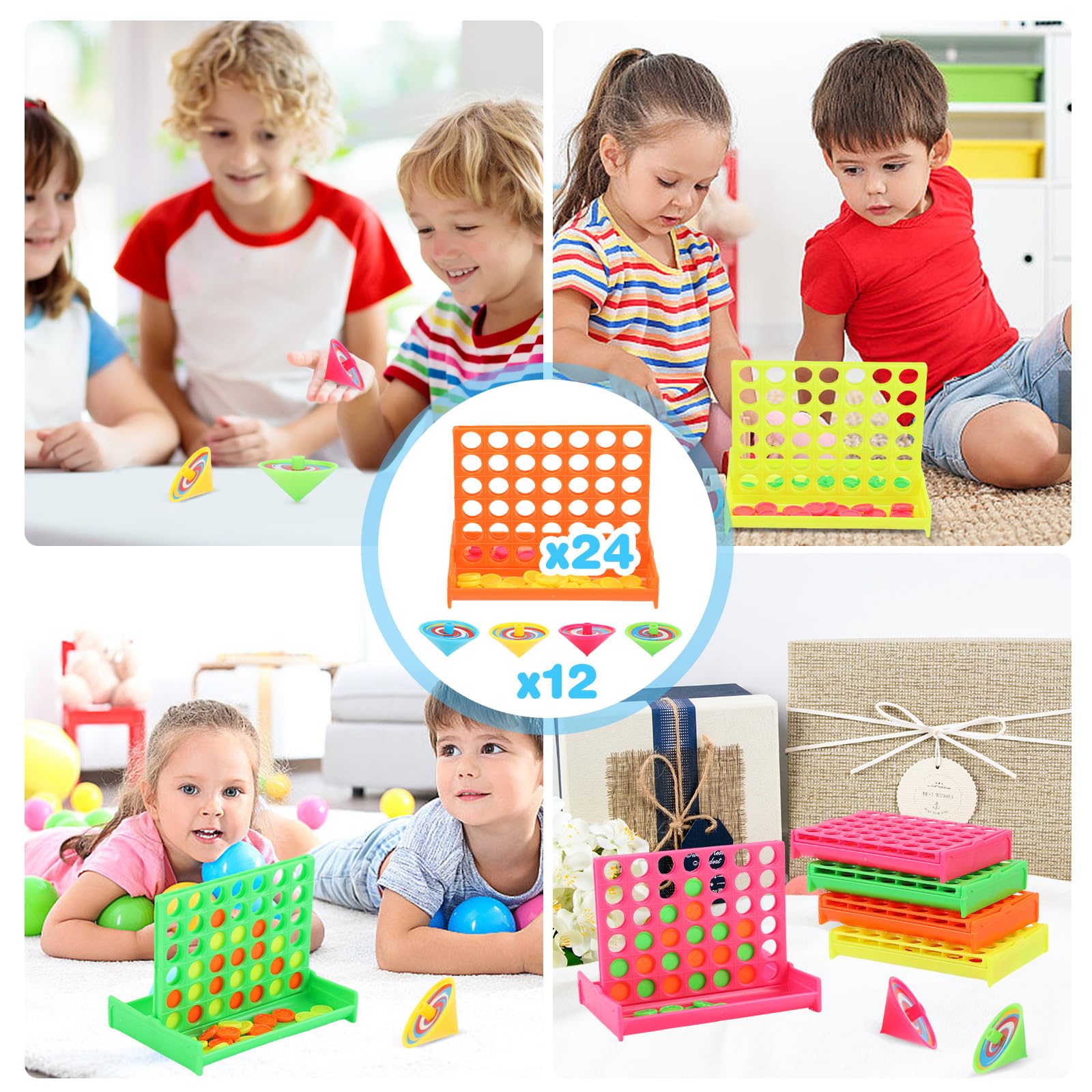 24PCS Conecta 4 Mini Juego de Mesa 4 en Raya Cuatro en Raya Niños Lembranças Aniversario Infantil Detalles Cumpleaños Regalo + 12 Peonza Comunion Fiesta Colegio Relleno Piñatas Regalitos Invitados
