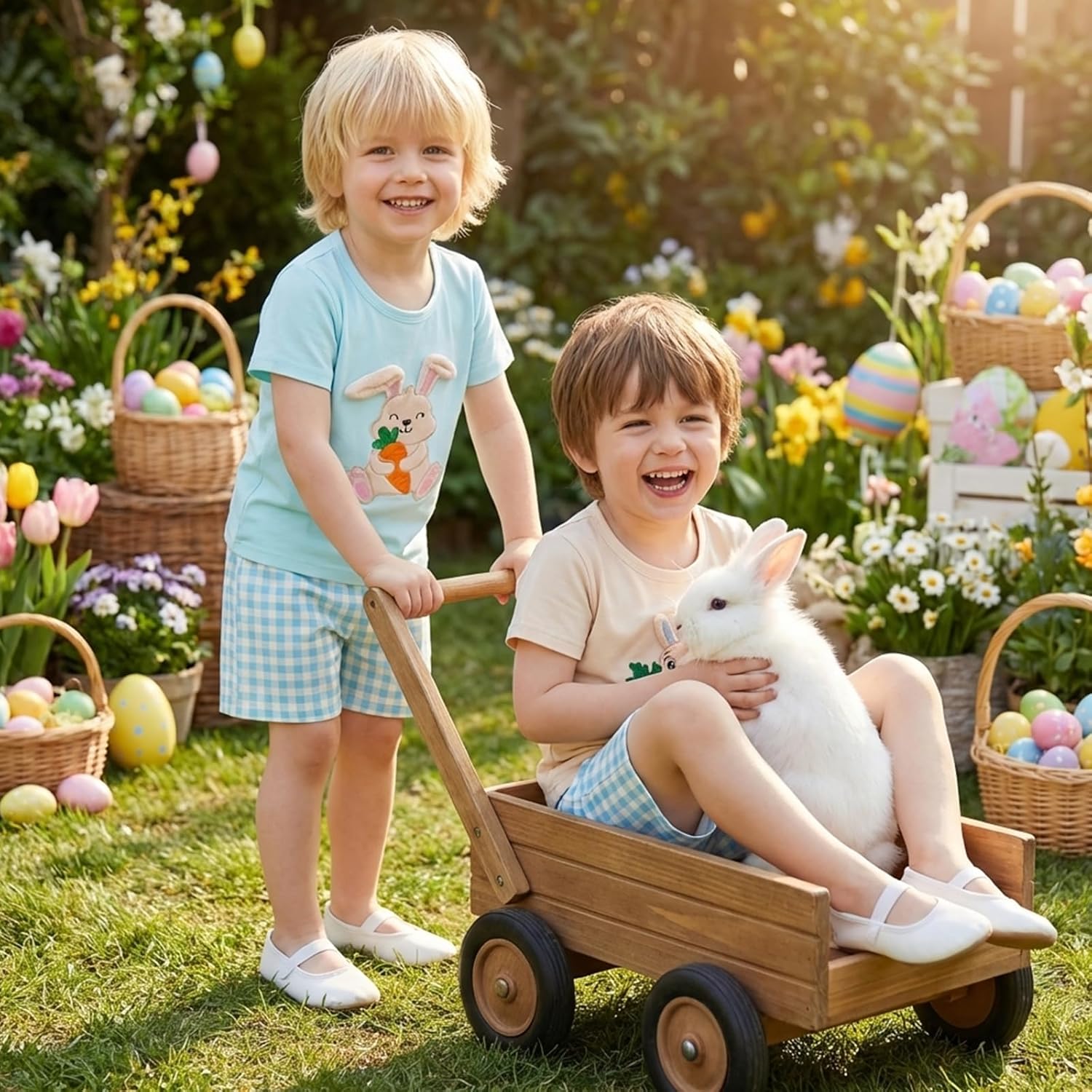 Toddler Baby Boy Easter Outfit Bunny Embroidered Short Sleeve T-Shirt Tops Plaid Shorts 2pcs Set Cute Infant Clothes - Image 7