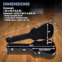 Vista 7 de Gearlux Dreadnought - Funda rígida para guitarra acústica con compartimento para accesorios, color negro