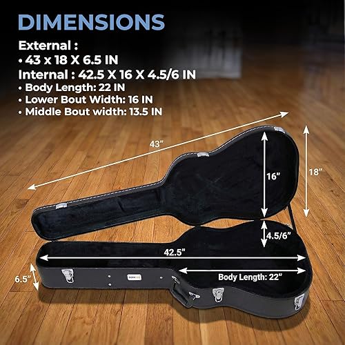 Miniatura 7 de Gearlux Dreadnought - Funda rígida para guitarra acústica con compartimento para accesorios, color negro