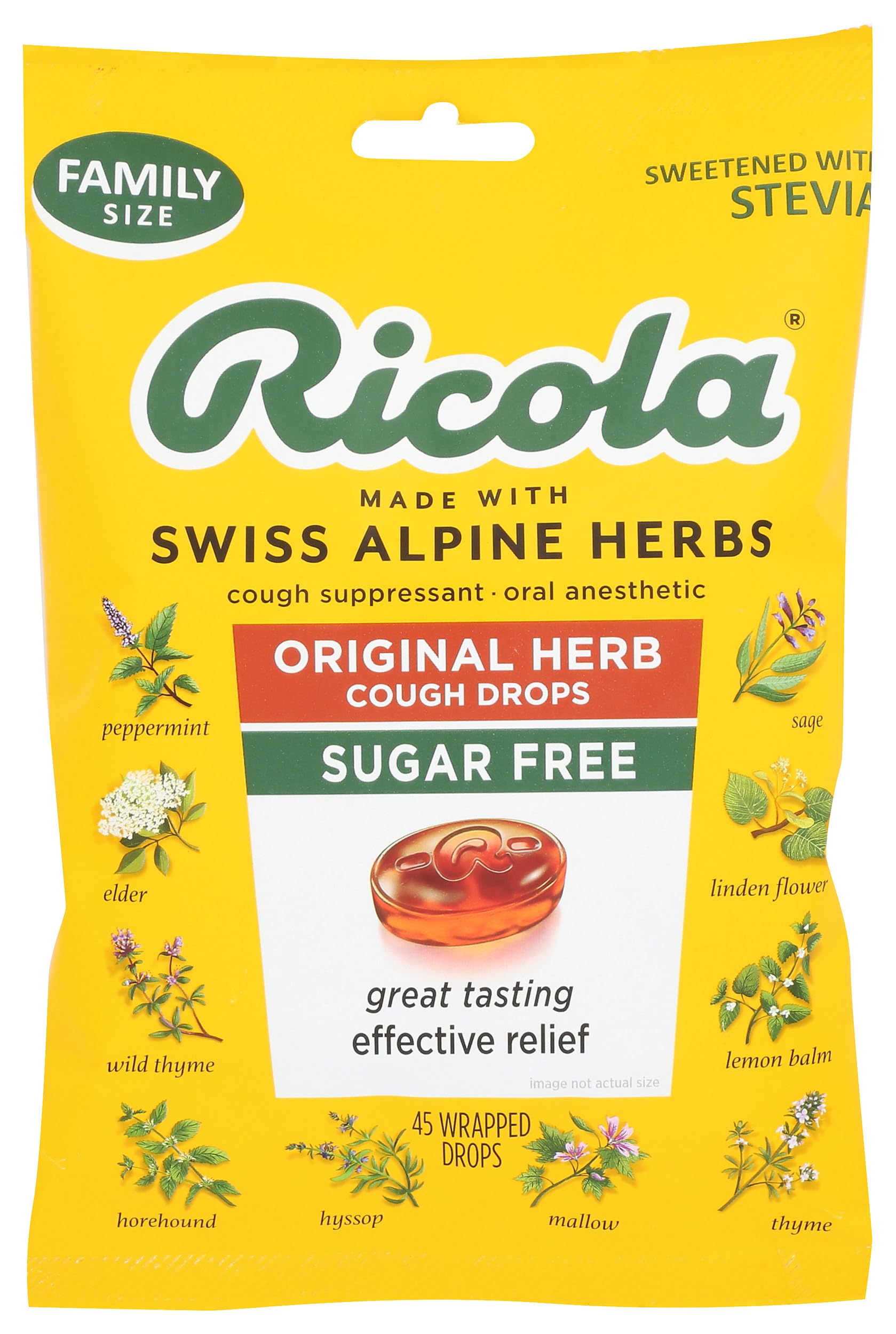 Ricola Sugar Free Mountain Herb Cough Drops with Stevia, 45 Count