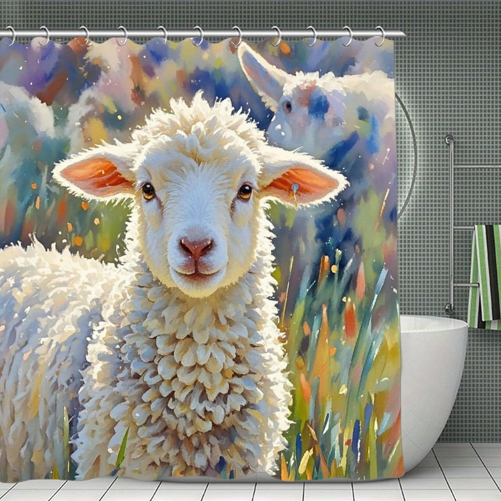 VstaDank Color Sheep Shower Curtain Light-Weight Blackout Bathroom Curtain Washable Shower Liner 71x71 Inch Bath Curtain with Metal Holes Bathtub Bath Room