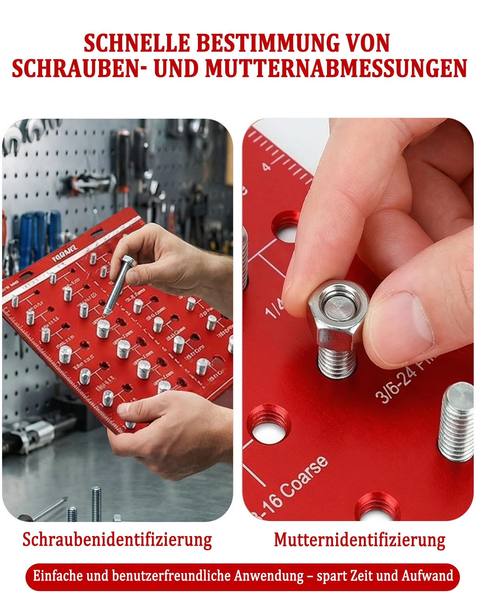 28 Löcher Gewindeprüfer für Muttern und Schrauben: Gewindelehre Thread Checker mit 14 Standard- und 14 Metrischen Gewinden aus Aluminium für Werkstatt Mechaniker Handwerker