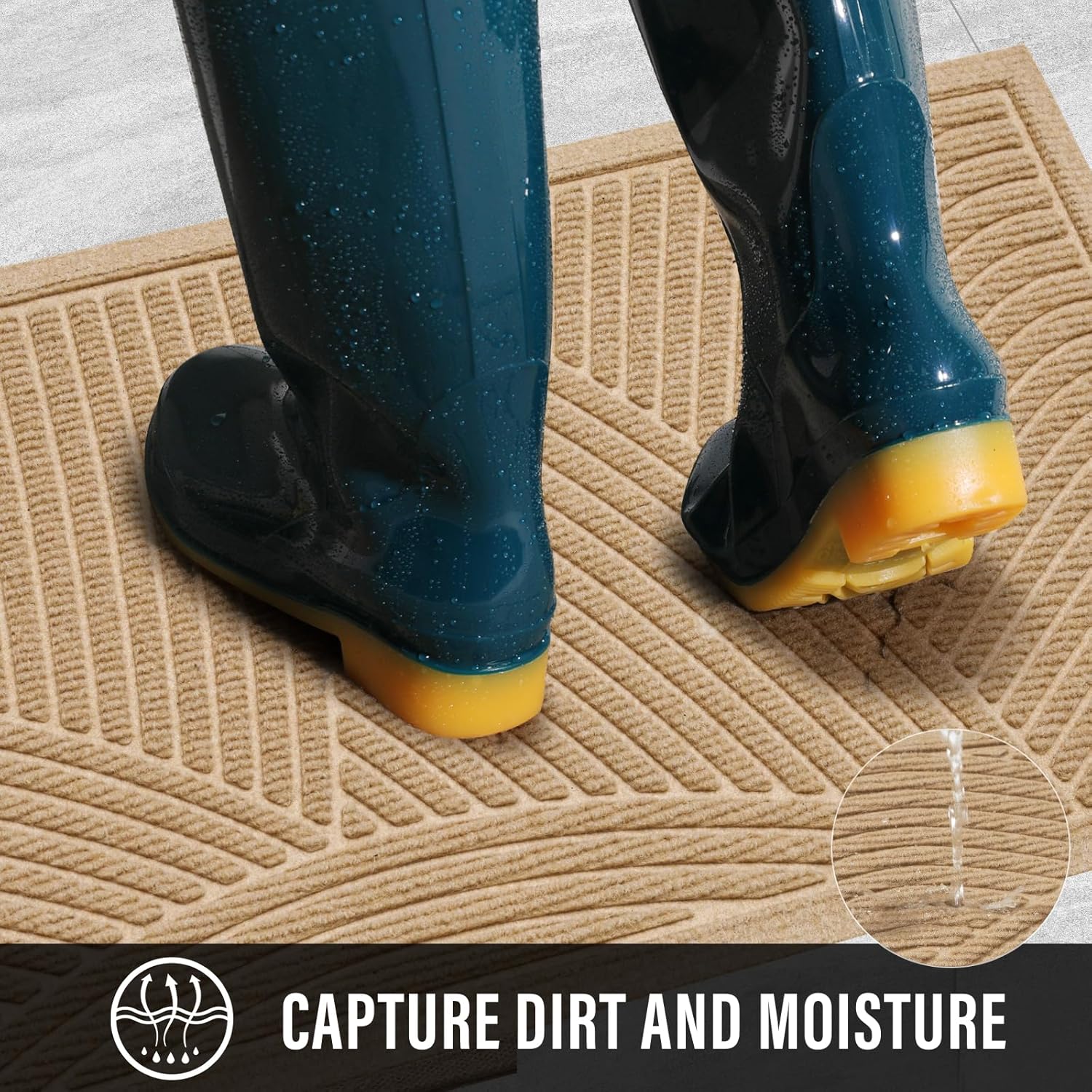 Sturdy Front Door Mat, Absorbent Muddy Dirt Resist Welcome Door Mats Outdoor Indoor, Fade Resistant, Non-Slip Backing Entry Mat Low Profile Doormat for Entryway, 36×24, Beige