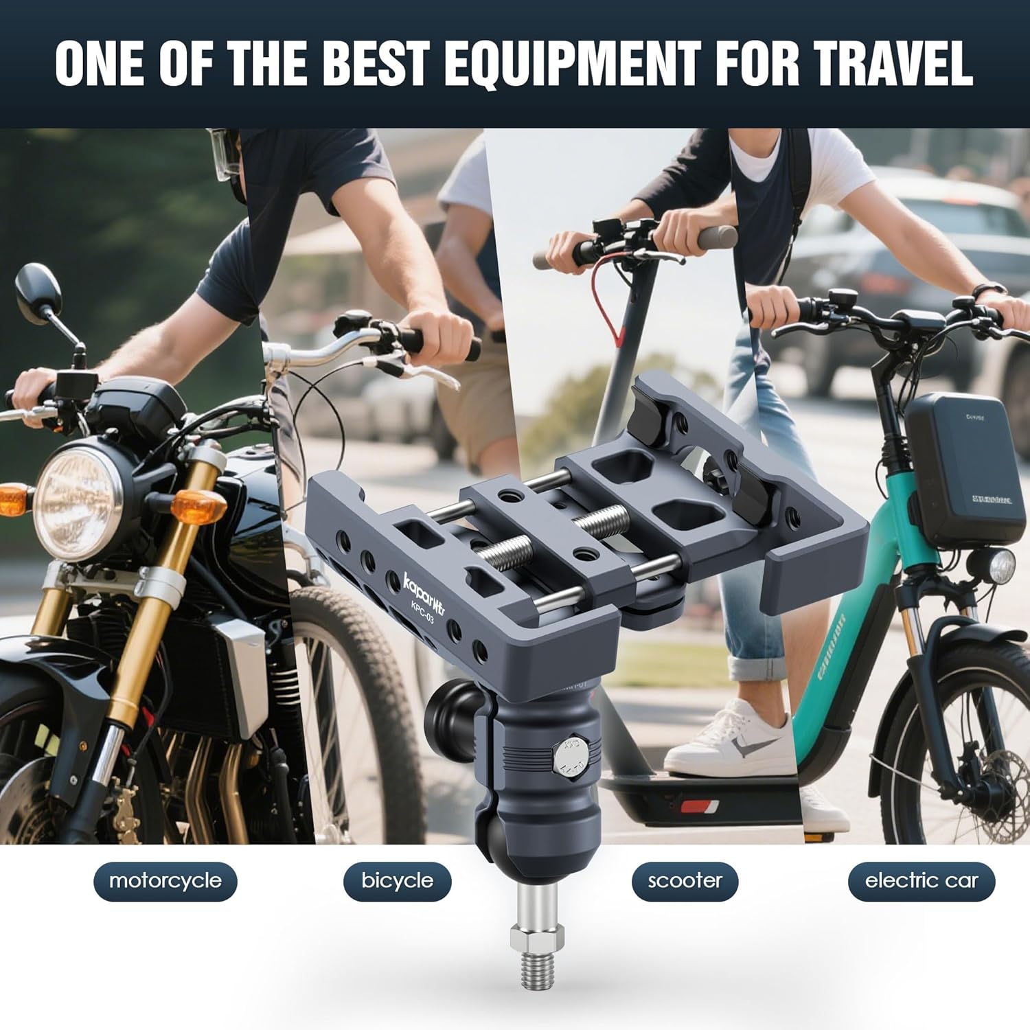 Shock-Absorbing Phone Holder Kit, M8 Screw, 25mm Ball, Mirror Install, Anti-Theft Dual Socket Arm and Adjustable Phone Clip, for Bike/Tricycle/ATVs/Motorcycle (KPS-21)