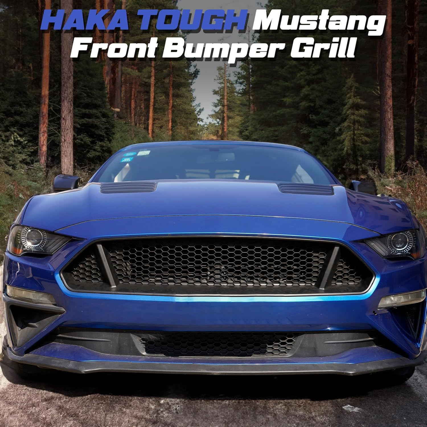 HAKA TOUGH Upper Grilles for Ford Mustang Accessories 2018-2023, Front Bumper Grill for Mustang Accessories Upper Hood Grille Mesh Style Black