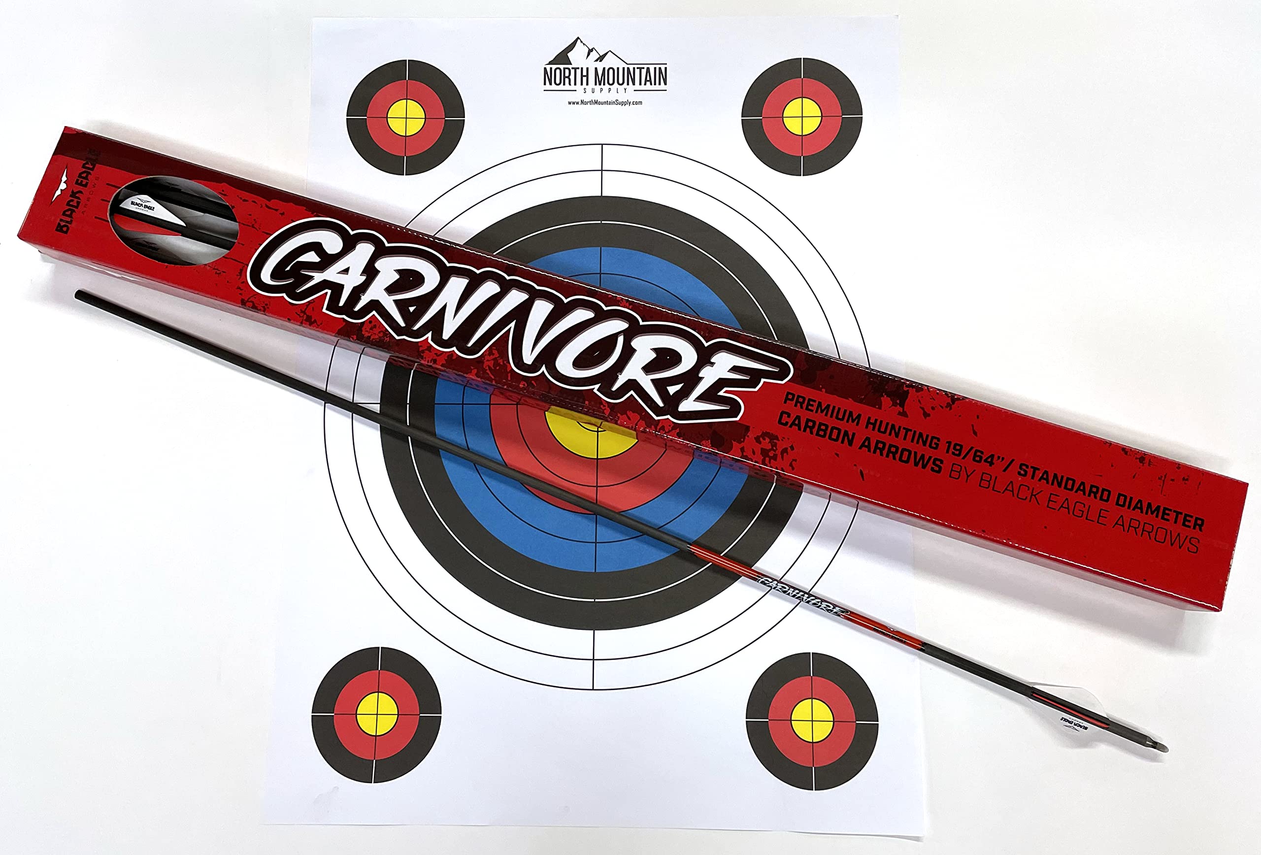 Black Eagle Arrows Carnivore Fletched Arrows with 2 inch Vanes - .001 Straightness, 300 Spine - 6 Pack - with Target