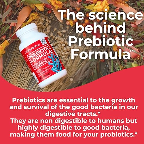 Miniatura 7 de Health Plus Fórmula prebiótica - Probióticos + prebióticos + enzimas digestivas - Sin gluten, sin lácteos, ingredientes herbales naturales (180