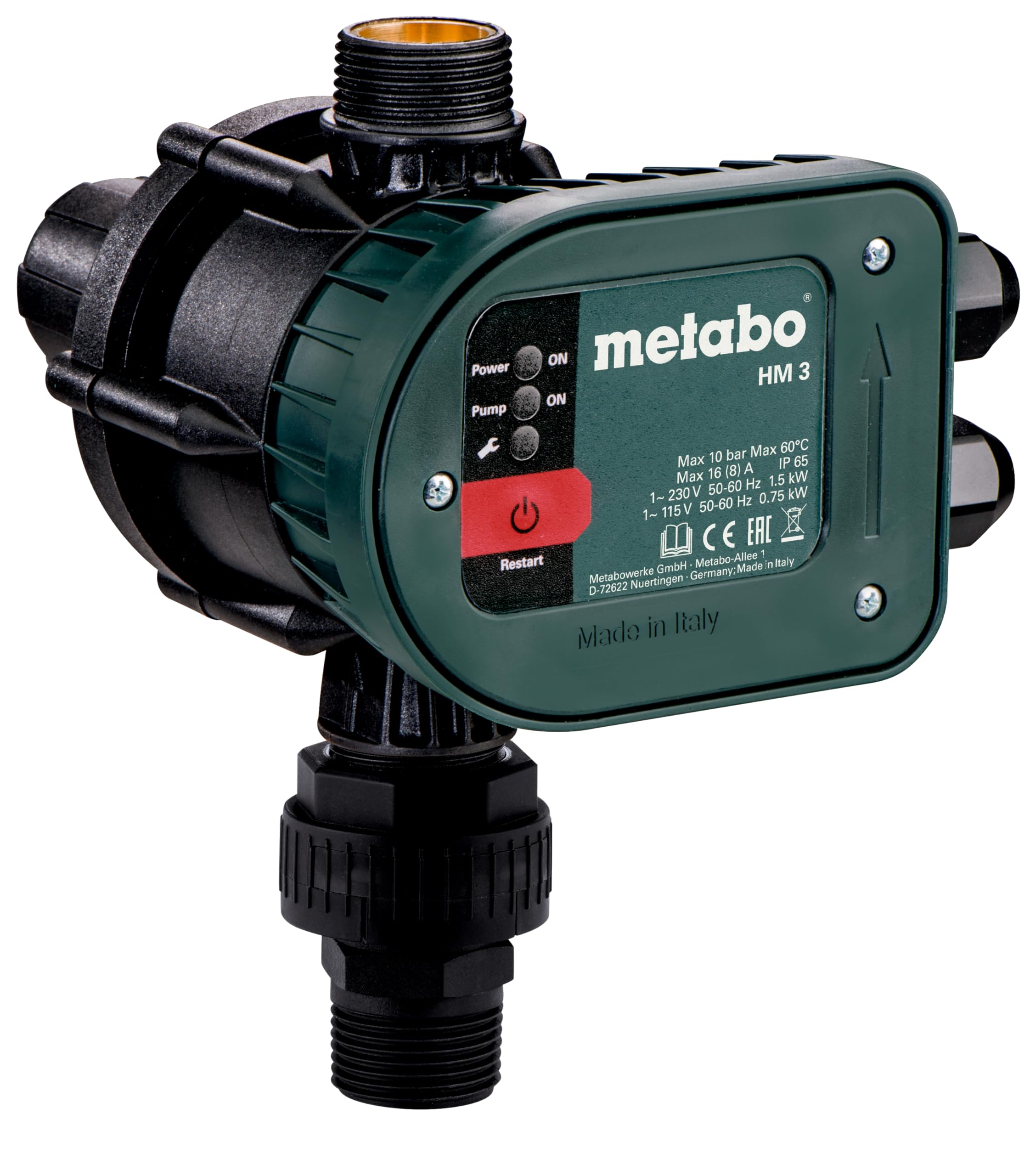Metabo Hm 3 – Interruttore Elettronico Con Protezione Contro Il Funzionamento A Secco – 628799000 – Pressione Di Accensione Circa 1,5 Bar 115/230 V 50/60 Hz Ip 65, 16(8) A-1,5 Kw Max. 10 Bar 0° A 60° - 4