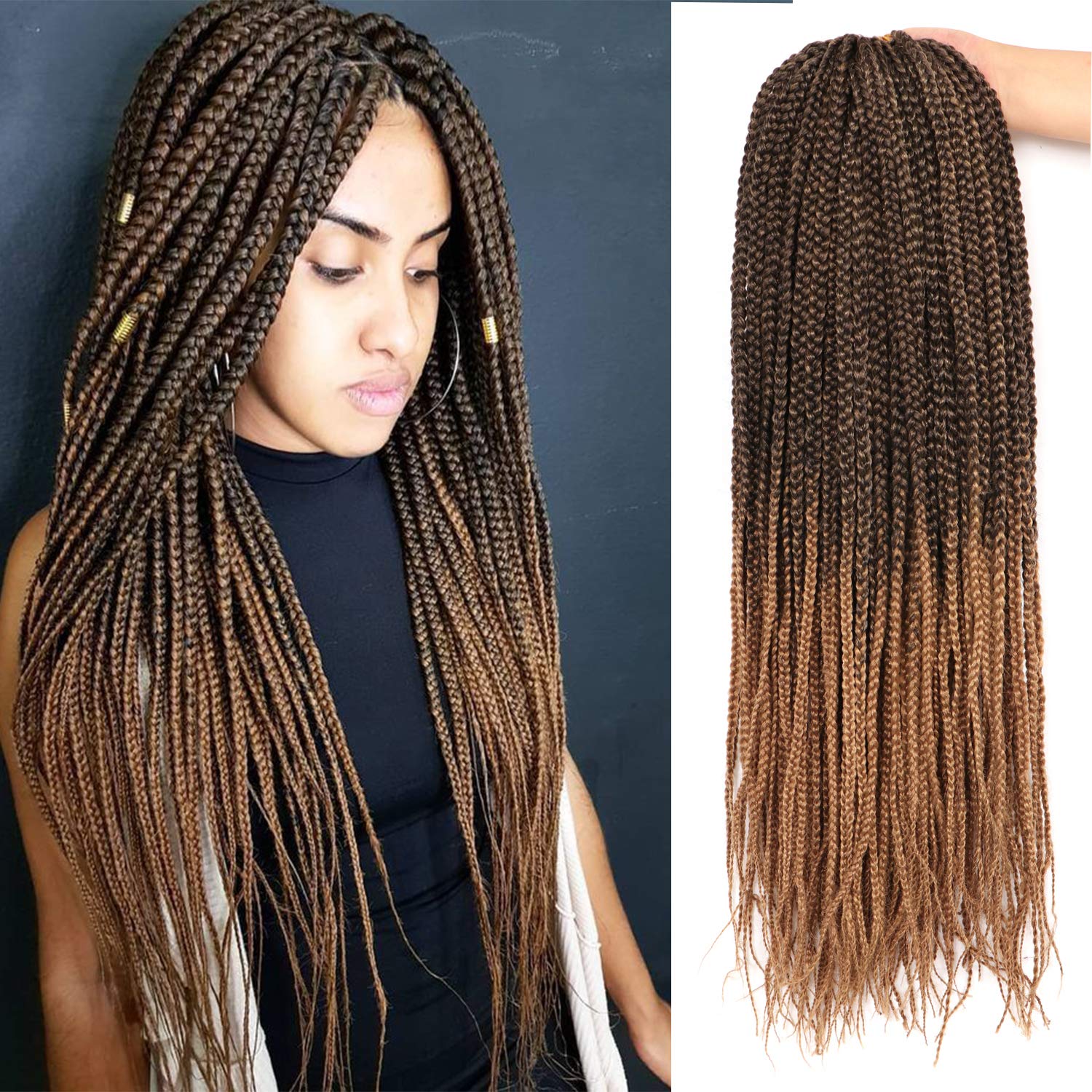 Caja de 7 paquetes de extensiones de pelo sintético Kanekalon, trenzas de crochet, trenzas, pelo sintético para trenzar (66 cm)
