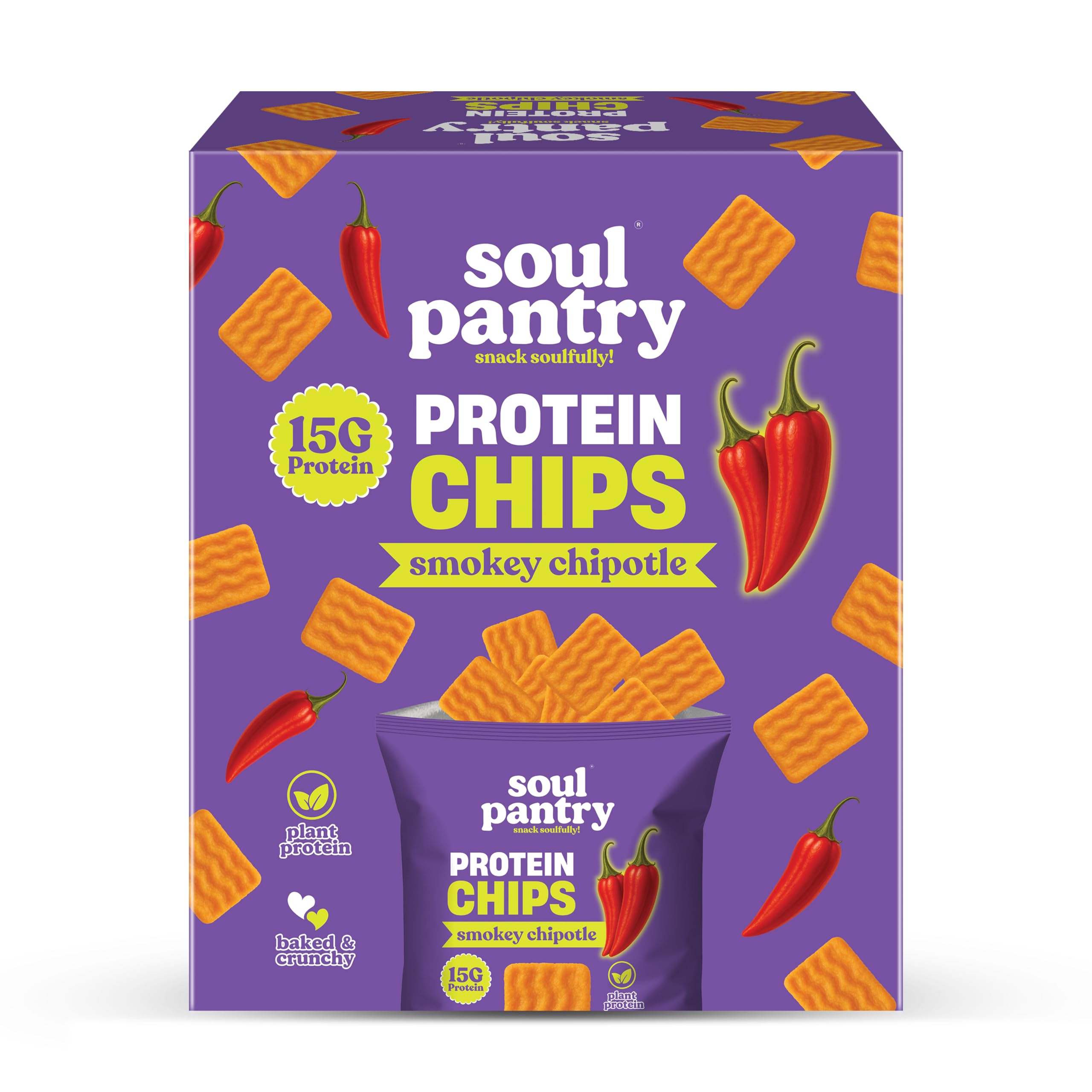 Protein Chips – Smokey Chipotle Flavor | High Protein, Gluten Free, Vegan, Healthy Snack | Plant-Based Baked Chips, Non-GMO | 10 Pack