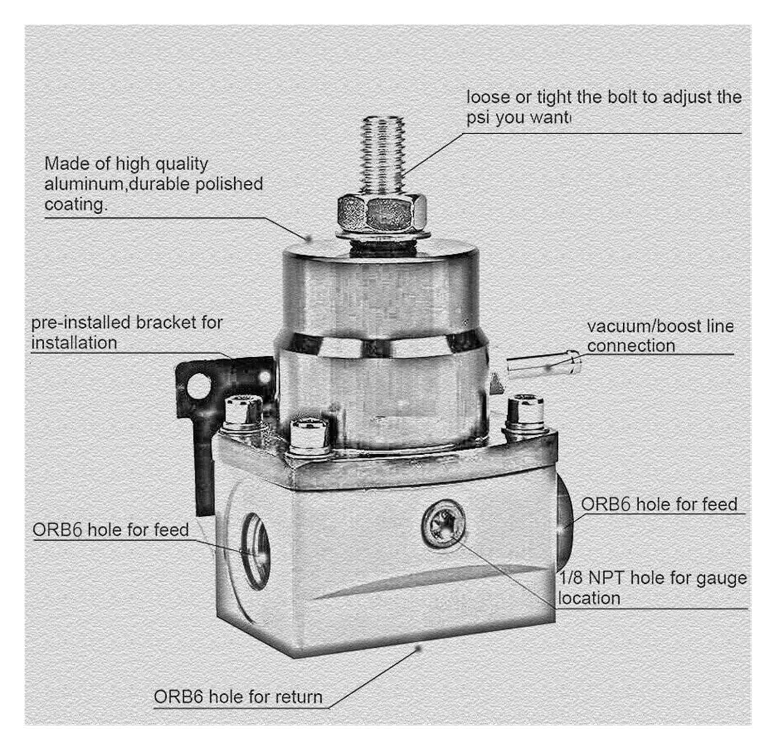 Régulateur de pression de carburant Régulateur de pression de carburant universel réglable ORB6 pour voiture de course, avec manomètre, pour BM&W E39 Série 5 (2000-)(Silver)