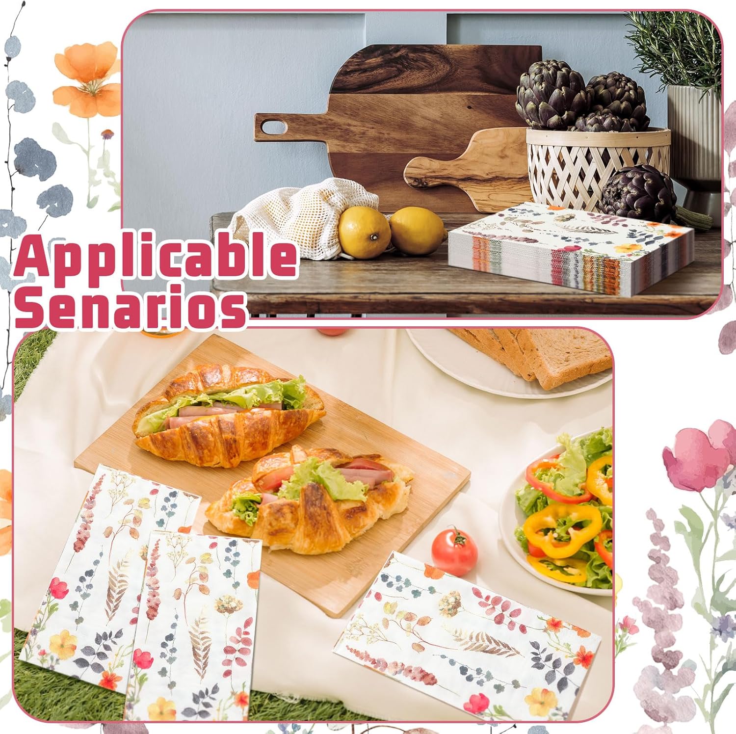 Seajan 200 Pcs Paper Guest Napkins Disposable Hand Towels for Bathroom Paper Disposable Guest Towels Napkins for Spring and Summer Wedding Bathroom Birthday Dinner Party(Ink Floral)