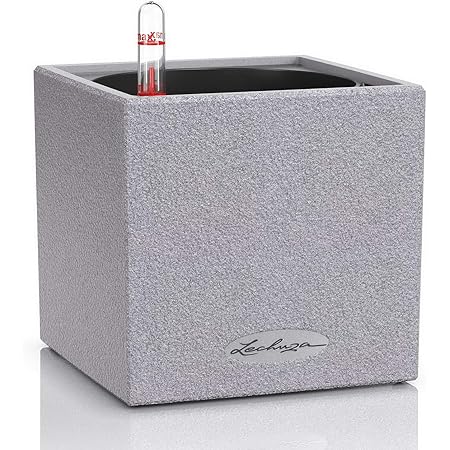LECHUZA CANTO Stone 14 hochwertiger Kräuterwürfel mit Stick-Bewässerungssystem, steingrau