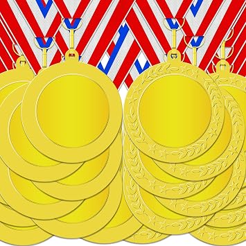 Gold Silver Bronze Blank Award Medals with Neck Ribbons, 1st 2nd 3rd Metal Winner Prize Participation Trophy Make Your Own Medals for Competitions Sports Games Party Favors