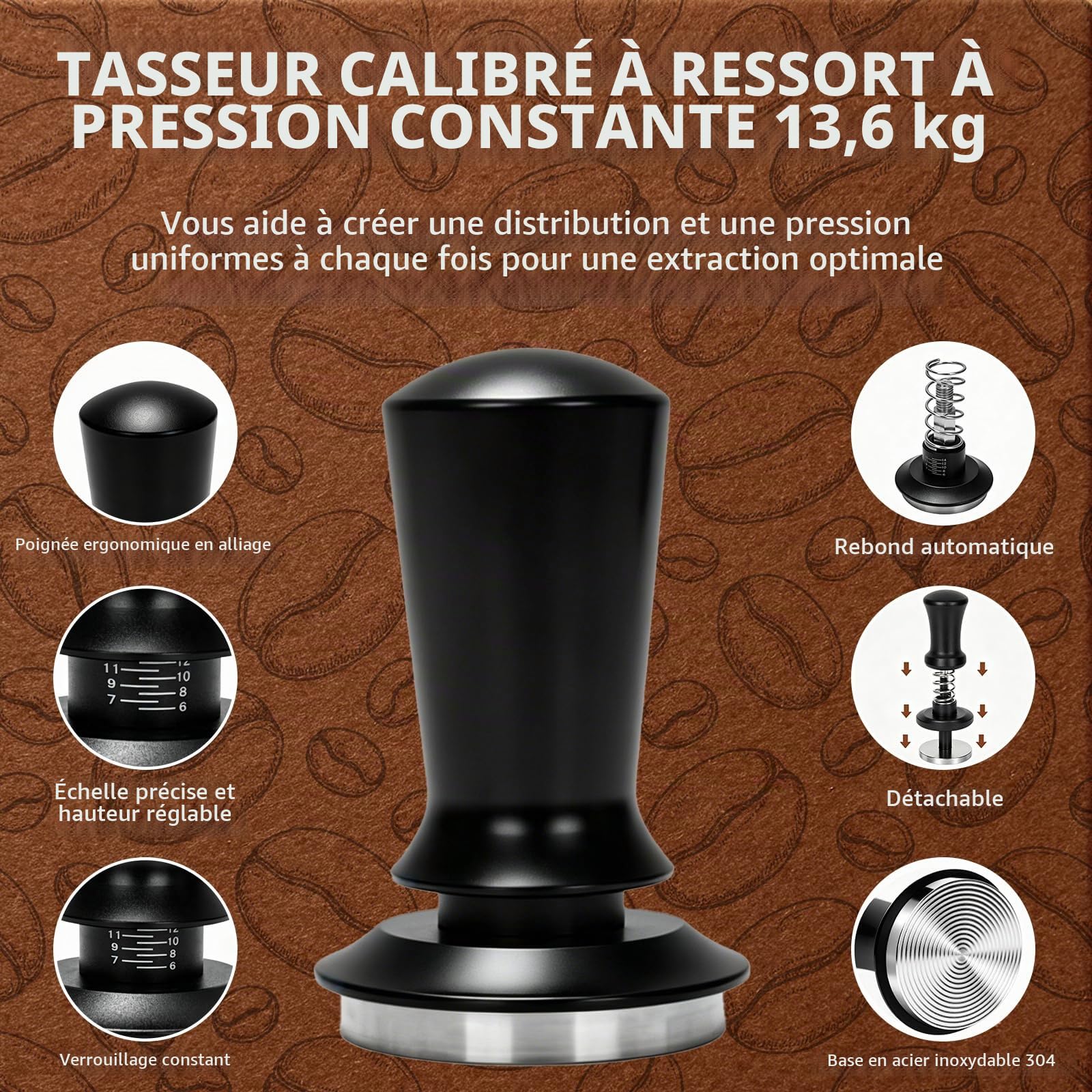 Set De 7 Barista De 51mm En Acier Inoxydable De Haute Qualité Contenant Un Outil Wdt, Un Poussoir Et Une Base De Poussoir Pour Espresso Accessoires Pour Machines à Café à Poignée