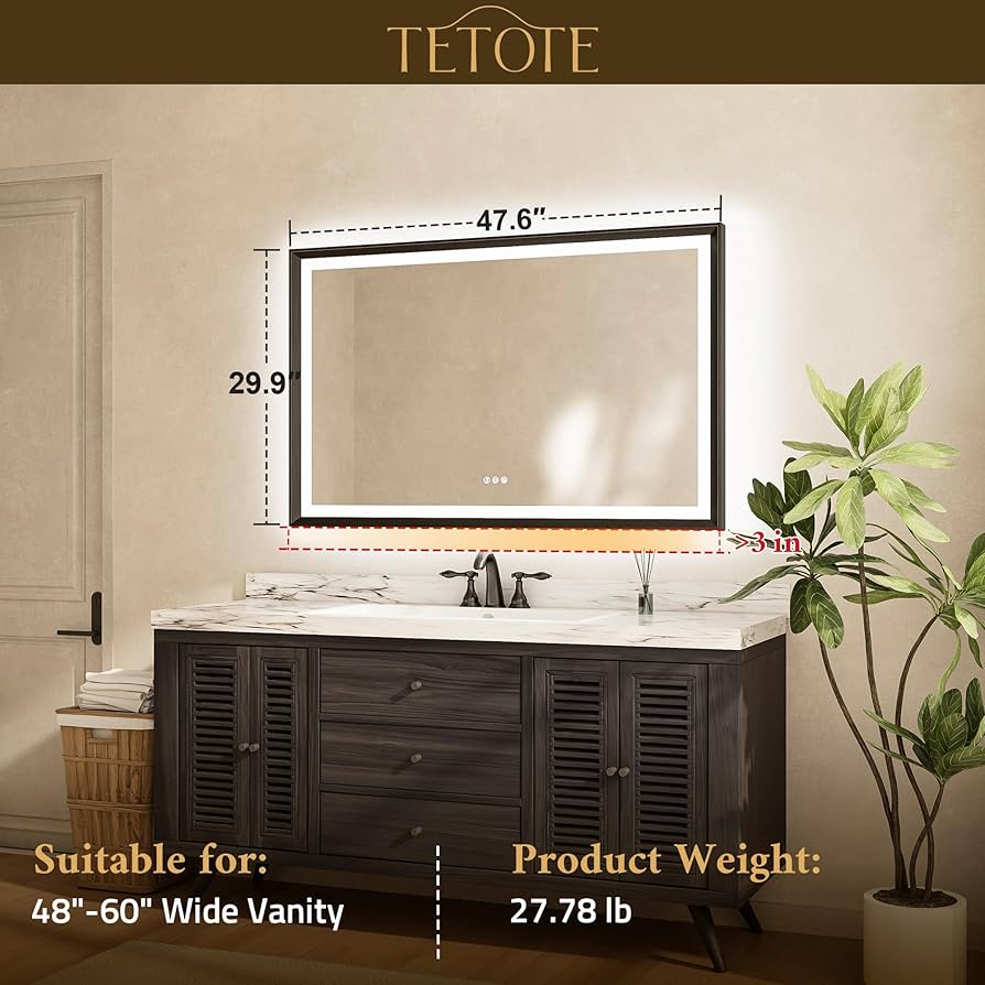 Amazon.com: TETOTE 48x30 LED Bathroom Mirror with Lights